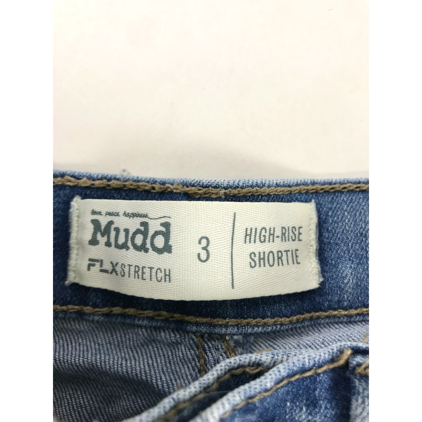 Vintage Mudd Shorts Women's Size 3 High Rise FLX Stretch Distressed Cut-Off Shortie Denim Blue 100% Cotton Casual Womens Boys Girls Mens Size 26" / US 2 / IT 38 - 5 Thumbnail