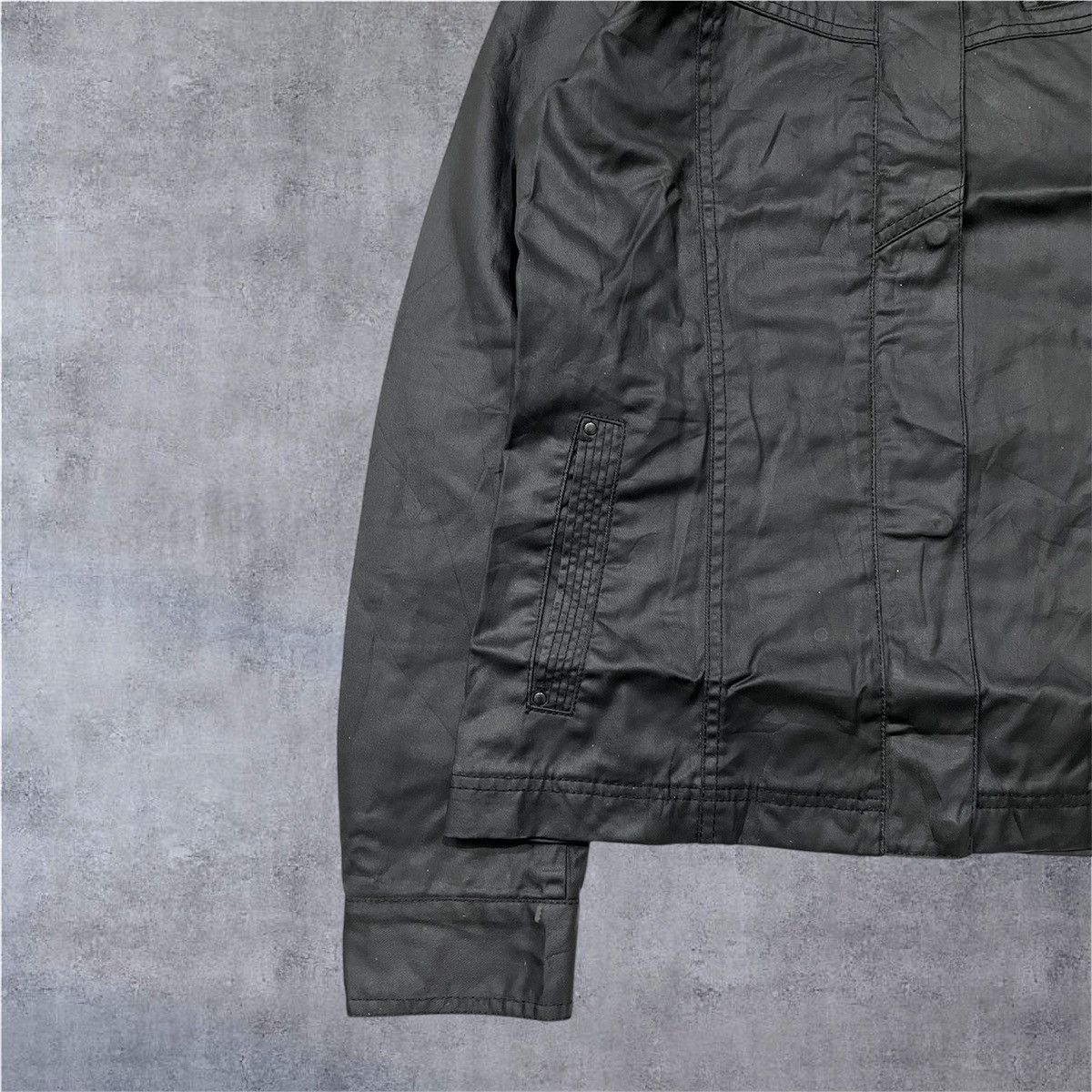 Japanese Brand 2000s Coated Cloth waxed black vkei moto jacket Size US M / EU 48-50 / 2 - 5 Thumbnail
