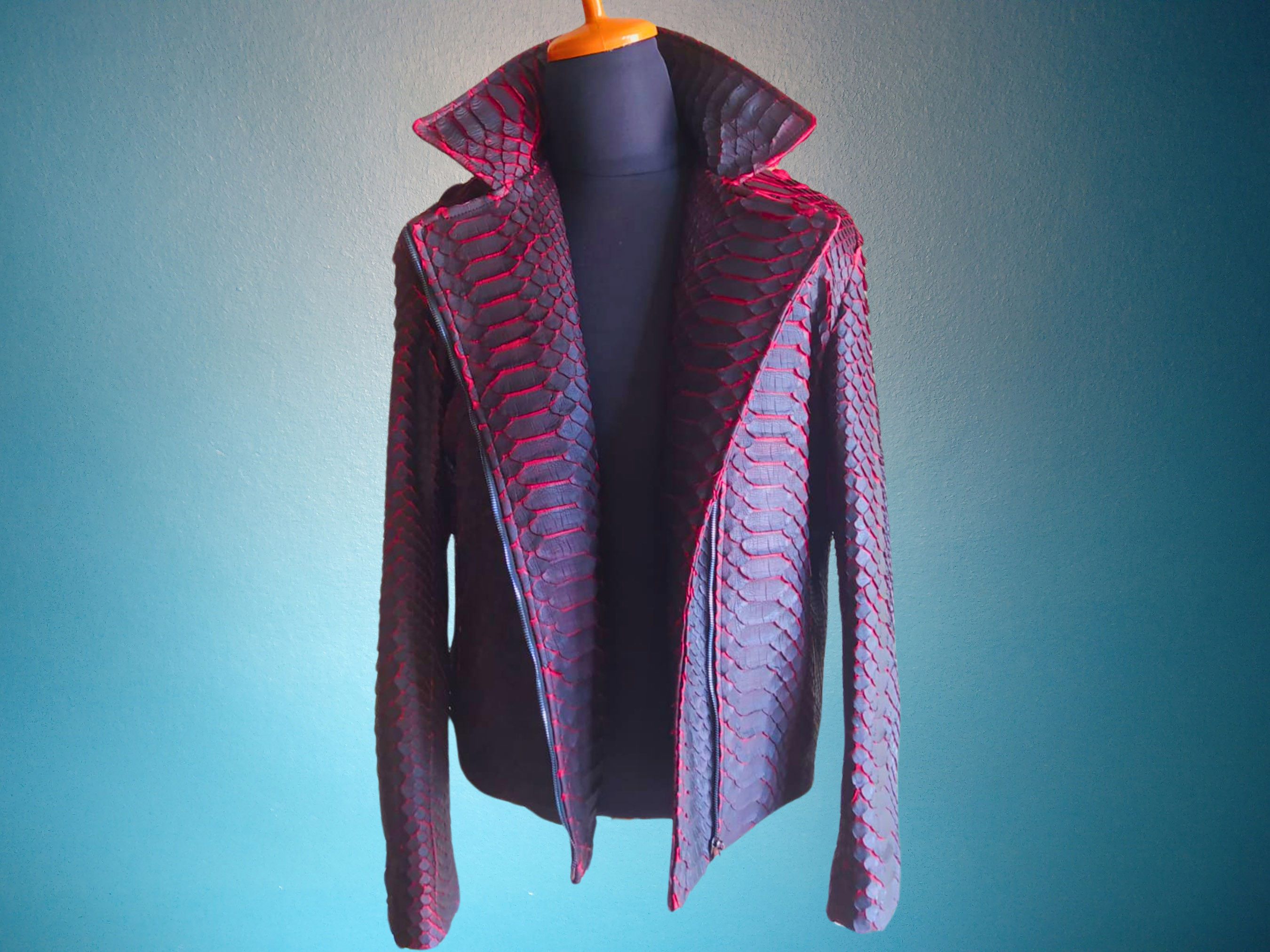 Handmade Snakeskin Motorcycle Leather Jacket with Red Gradation Size US XL / EU 56 / 4 - 3 Thumbnail