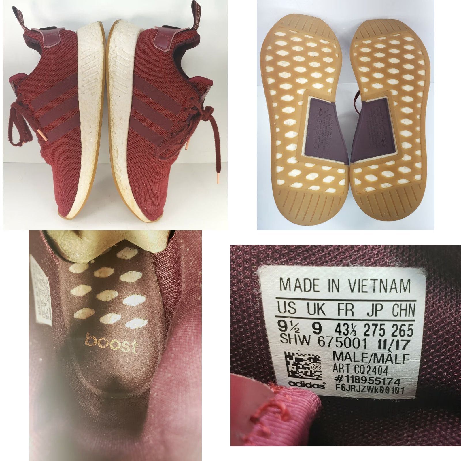Adidas Adidas NMD R2 Sneaker Mens 9.5M Burgundy Ultraboost CQ2404 Athletic Casual Shoes Size US 9 / EU 42 - 8 Thumbnail