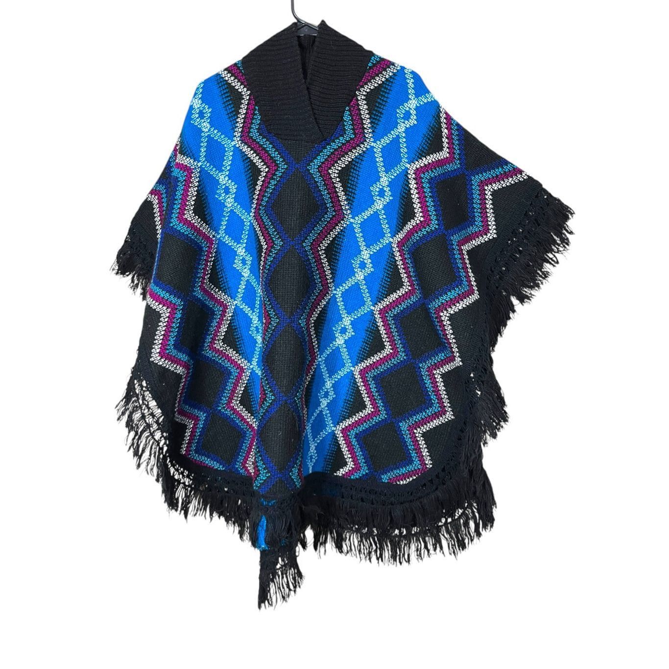 Other Vintage Blue Knit Fringe Poncho One Size Size ONE SIZE - 1 Thumbnail