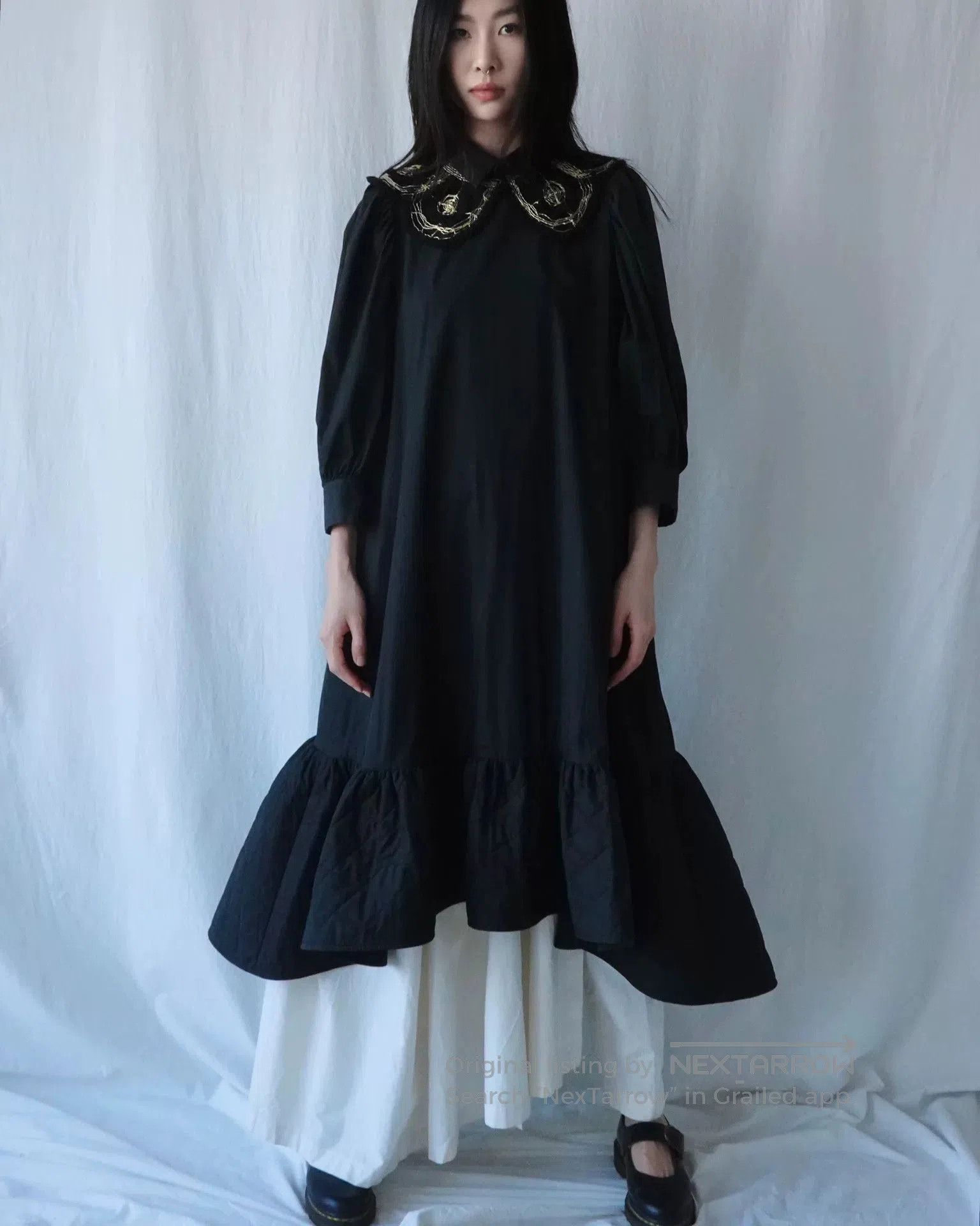 Quilted Black Puff Hem Dress.
