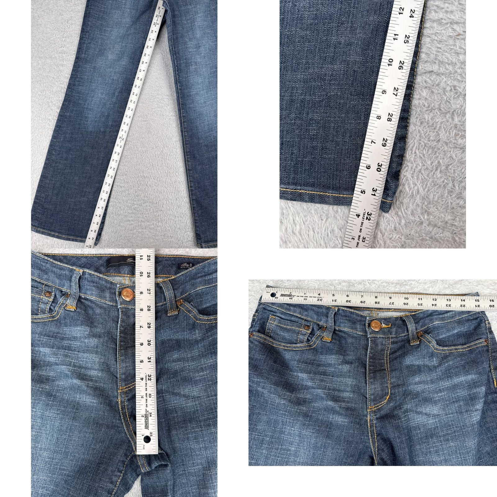 Vintage Seven7 Jeans Adult 30 Blue Mid Rise Flared Denim Cotton Blend 30x32 5-Pocket Distressed Logo Embroidered American Designer Women Size 30" / US 8 / IT 44 - 8 Thumbnail