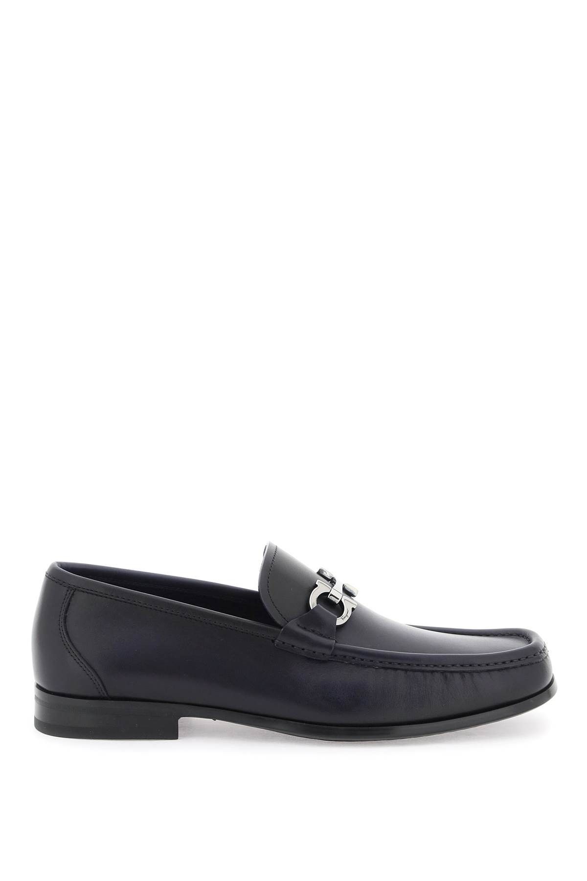 image of Salvatore Ferragamo Ferragamo Smooth Leather Loafers With Gancini in Midnight, Men's (Size 7)