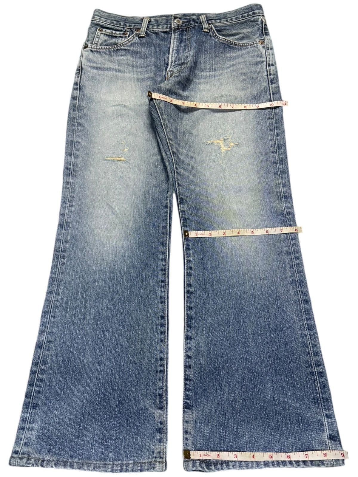 Edwin × Japanese Brand Exclusive Vintage Edwin XV Mud Wash Distress Flare Jeans Size US 30 / EU 46 - 12 Thumbnail
