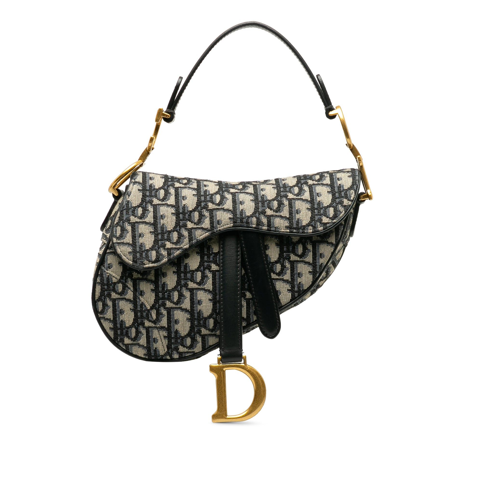 image of Dior Mini Oblique Saddle Satchel in Blue, Women's