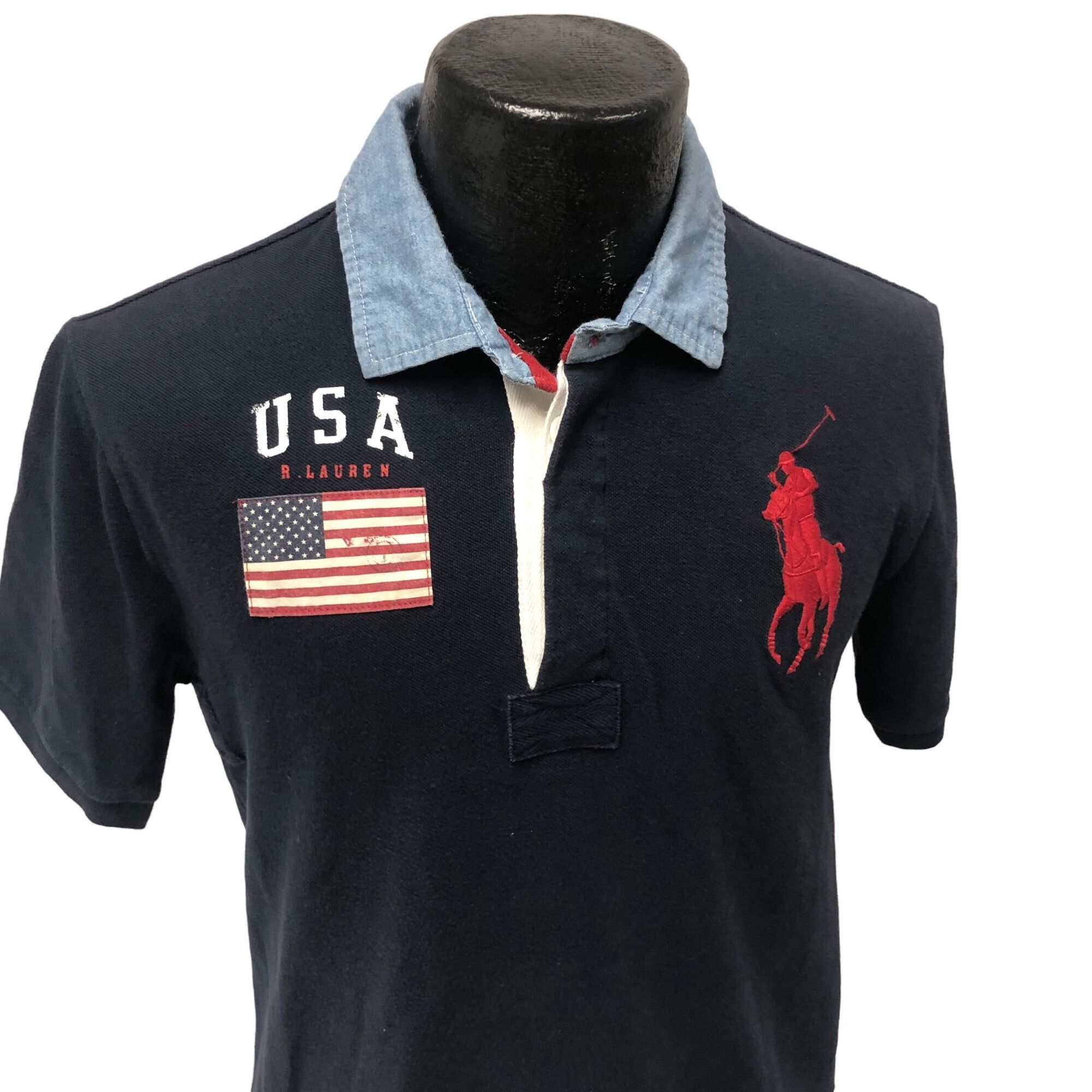 Polo Ralph Lauren Ralph Lauren USA Flag Navy Blue BiG Polo PONY Rider Shirt Size US L / EU 52-54 / 3 - 2 Thumbnail