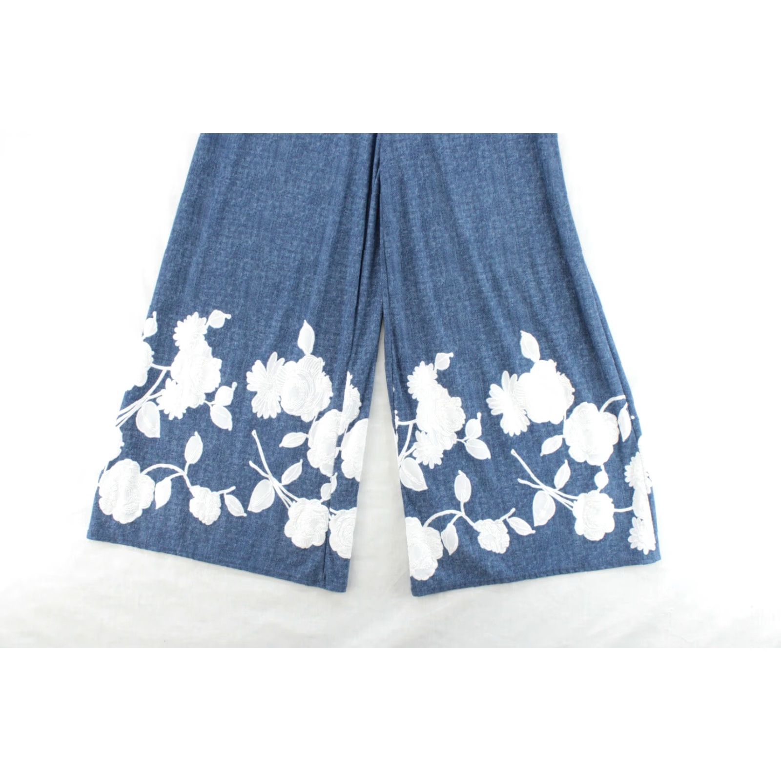 Vintage Coco Bianco BOHO Palazzo STRETCHY Lounge Pants Large Blue Embroidered Wide Leg Women's Pants Regular Size L Vintage Size 36" / US 14 / IT 50 - 2 Thumbnail