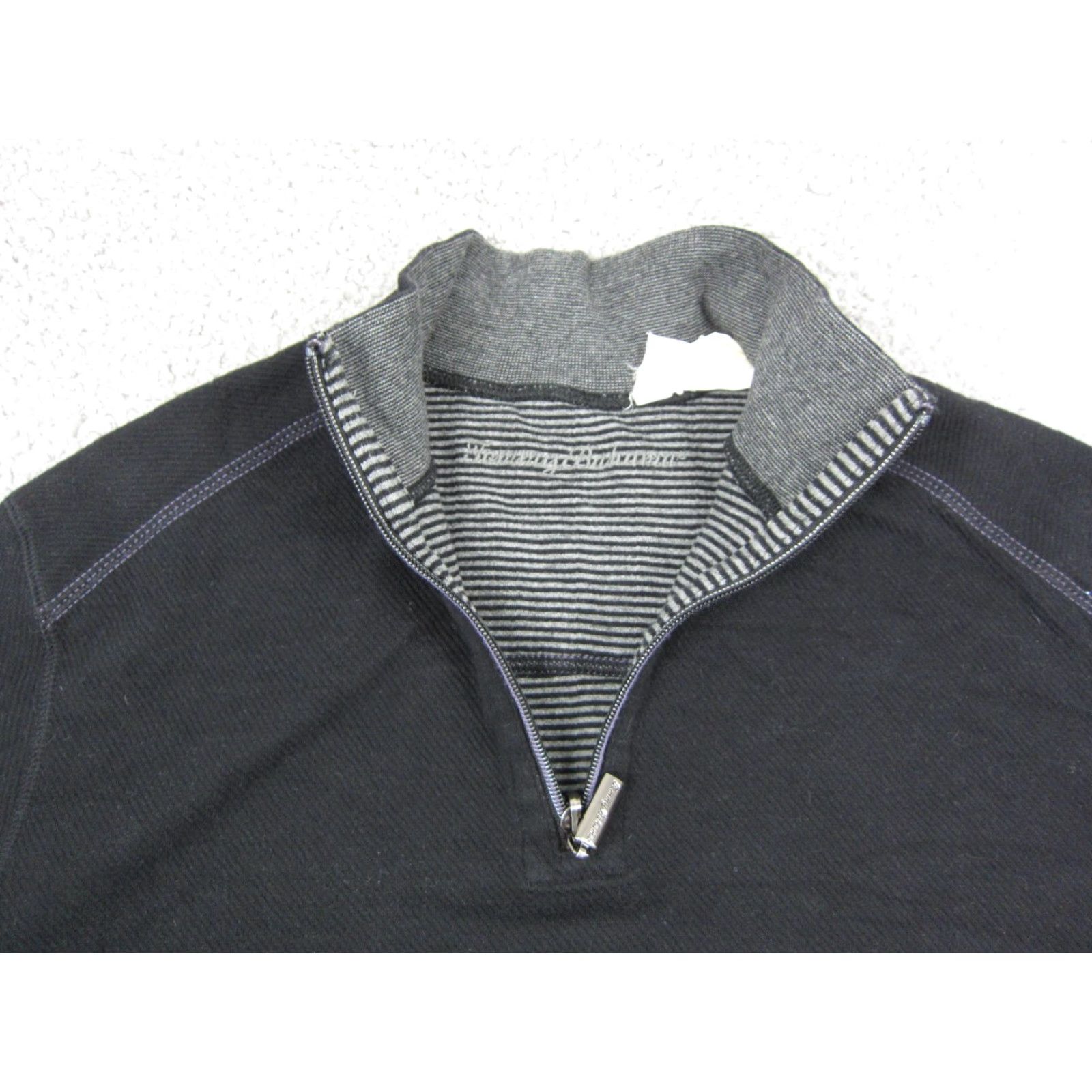 Tommy Bahama Tommy Bahama Sweatshirt Mens Adult Medium Black Striped Reversible 1/4 Zip Knit Mock Neck Pullover Zip Front Sweater 90s Theme Size US M / EU 48-50 / 2 - 3 Thumbnail