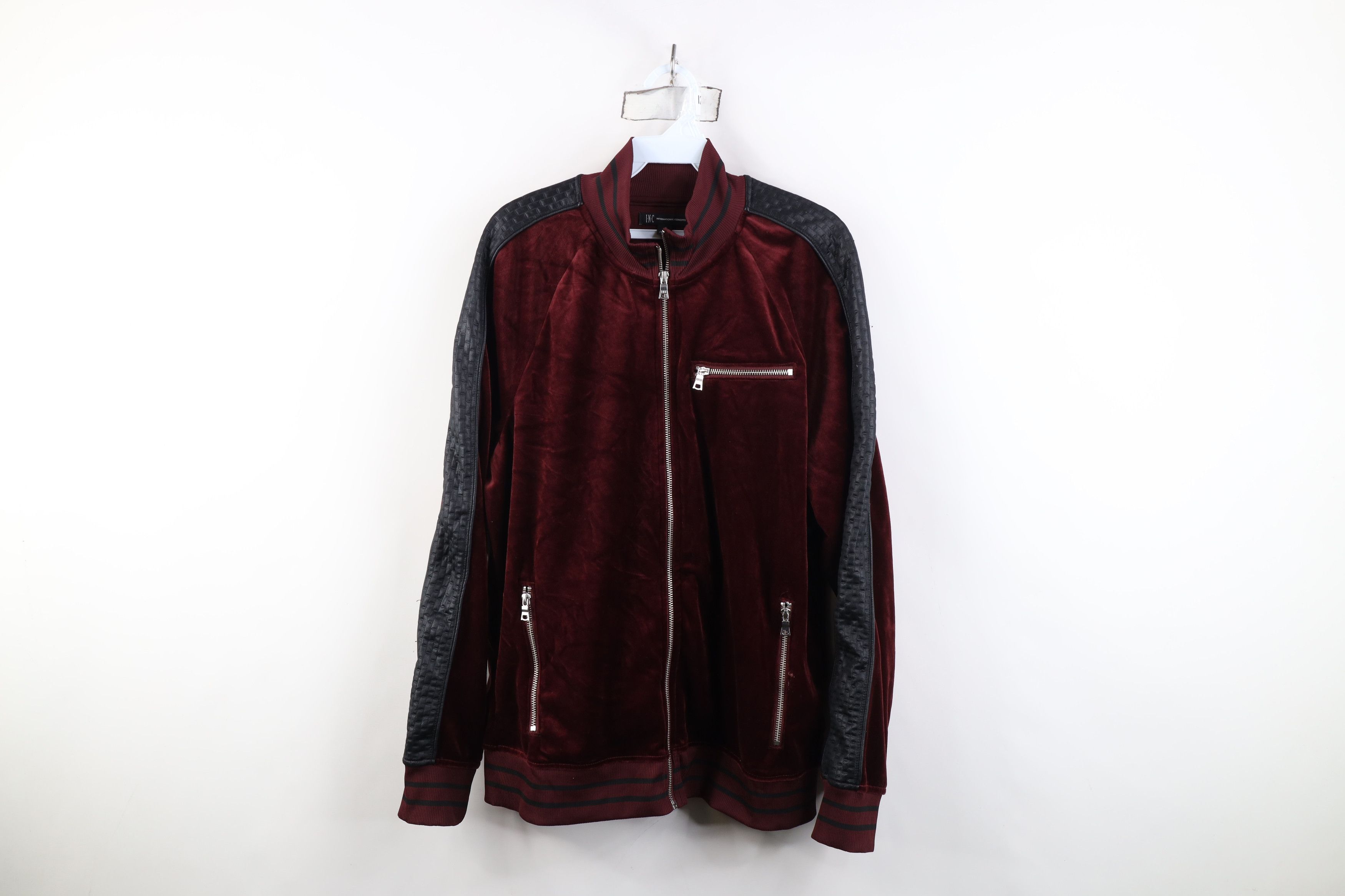 Vintage Y2K Streetwear Velour Full Zip Jacket Burgundy Red Black Size US M / EU 48-50 / 2 - 1 Thumbnail