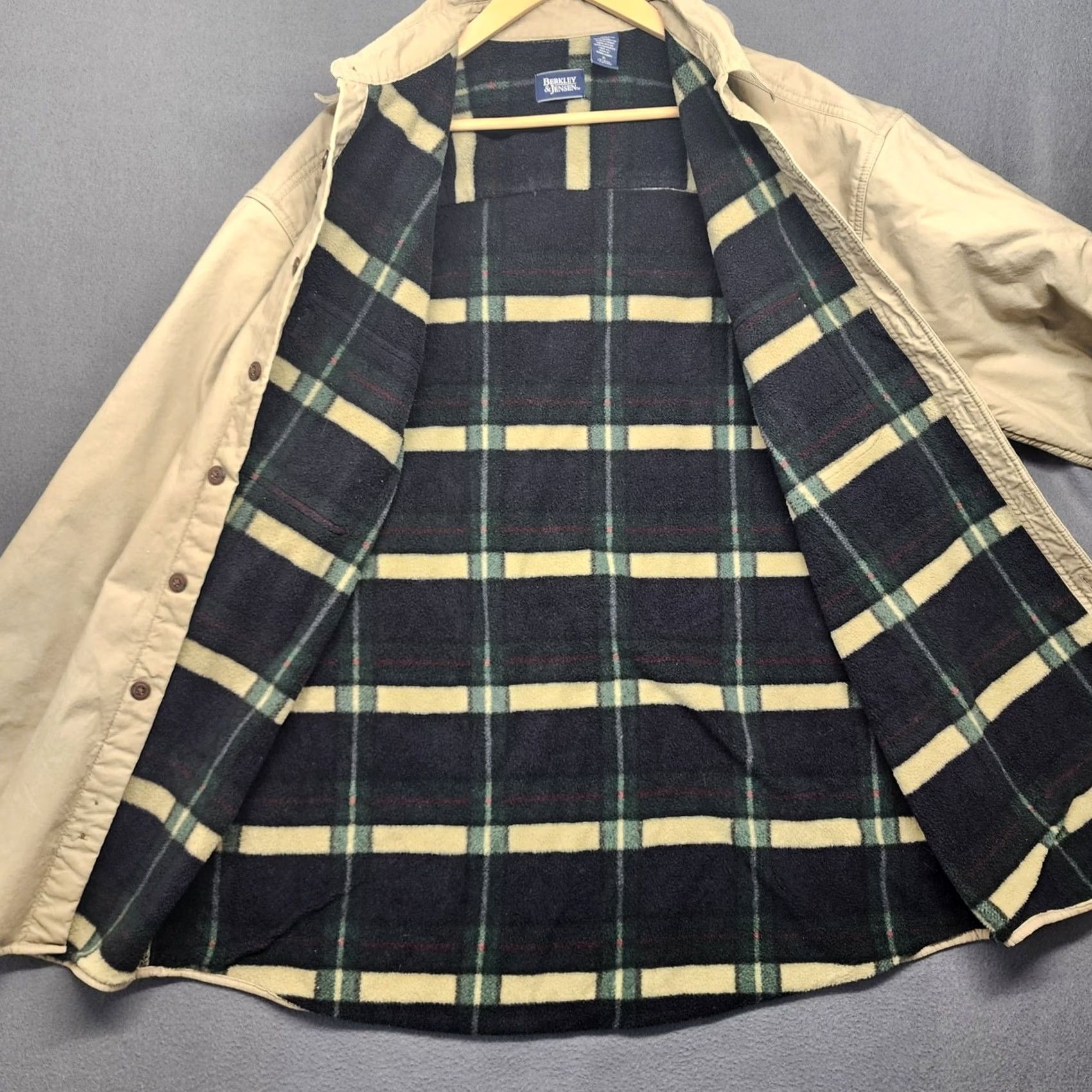 Vintage VINTAGE Berkley & Jensen Shacket Shirt Jacket Mens XL Beige Fleece Lined Plaid Size US XL / EU 56 / 4 - 3 Thumbnail