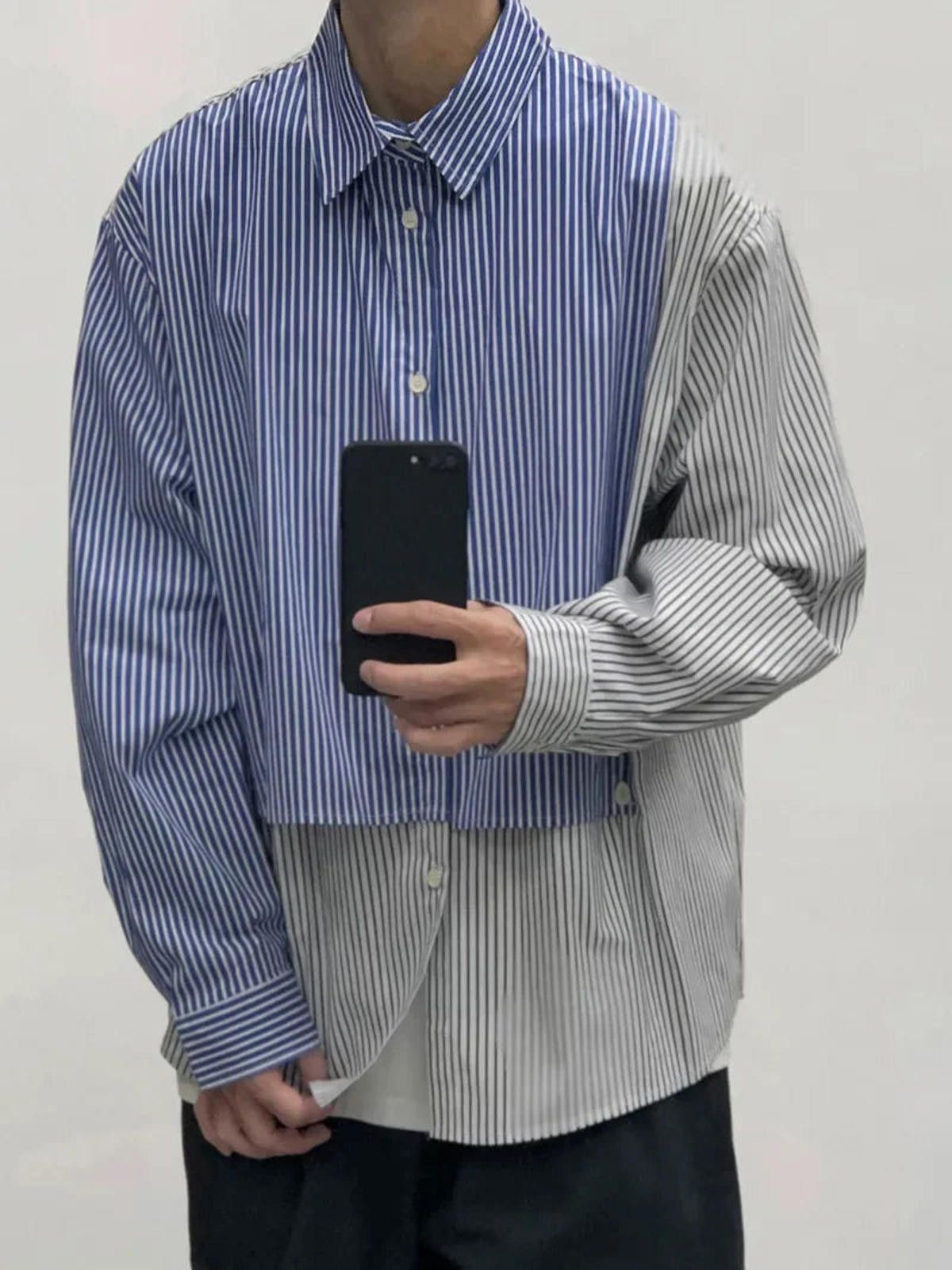 Spliced Stripe Patchhwork Long Sleeve Shirt