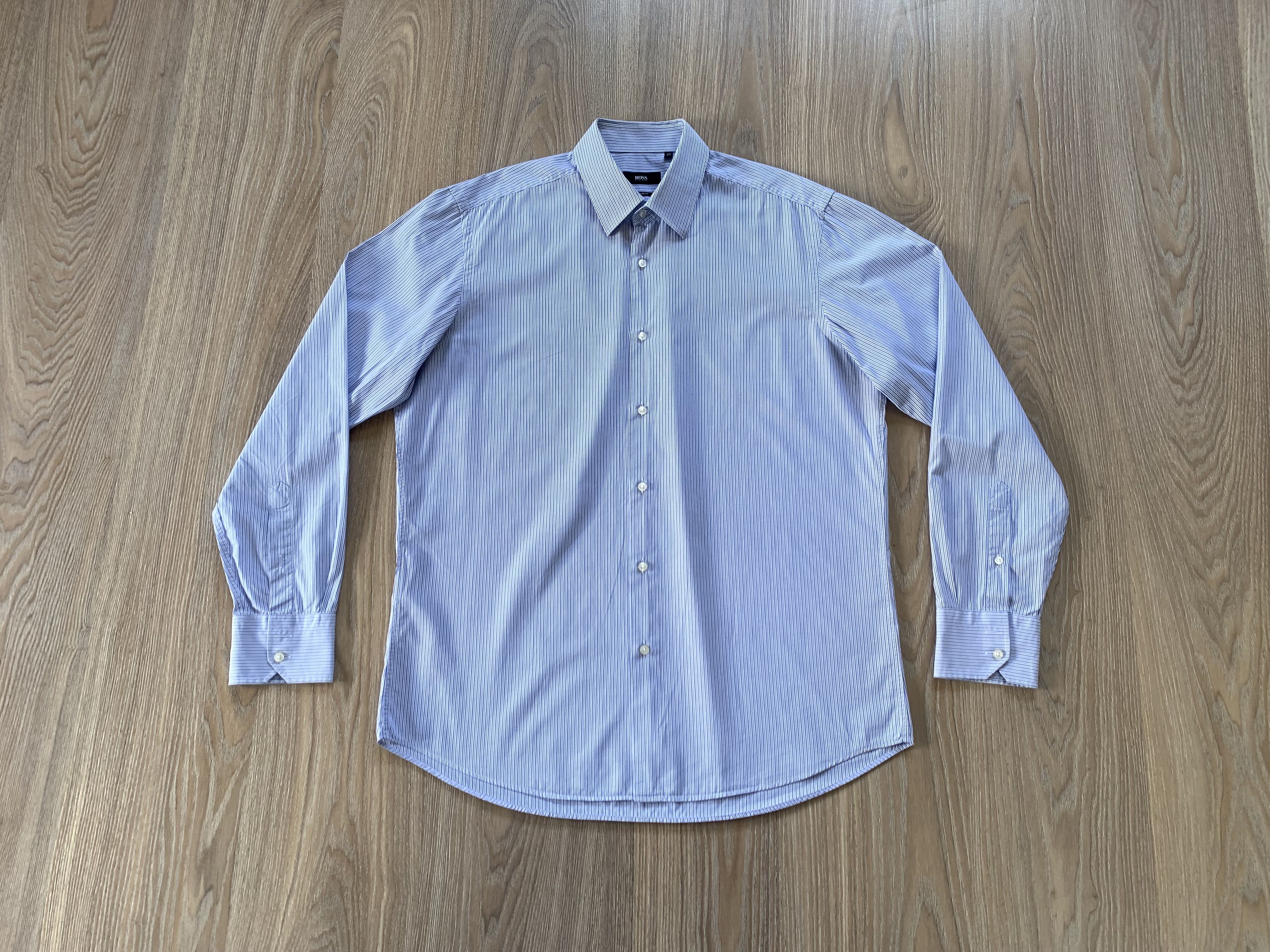 Hugo Boss Hugo Boss Light Blue Stripe Cotton Button Up Shirt Size US L / EU 52-54 / 3 - 10 Thumbnail