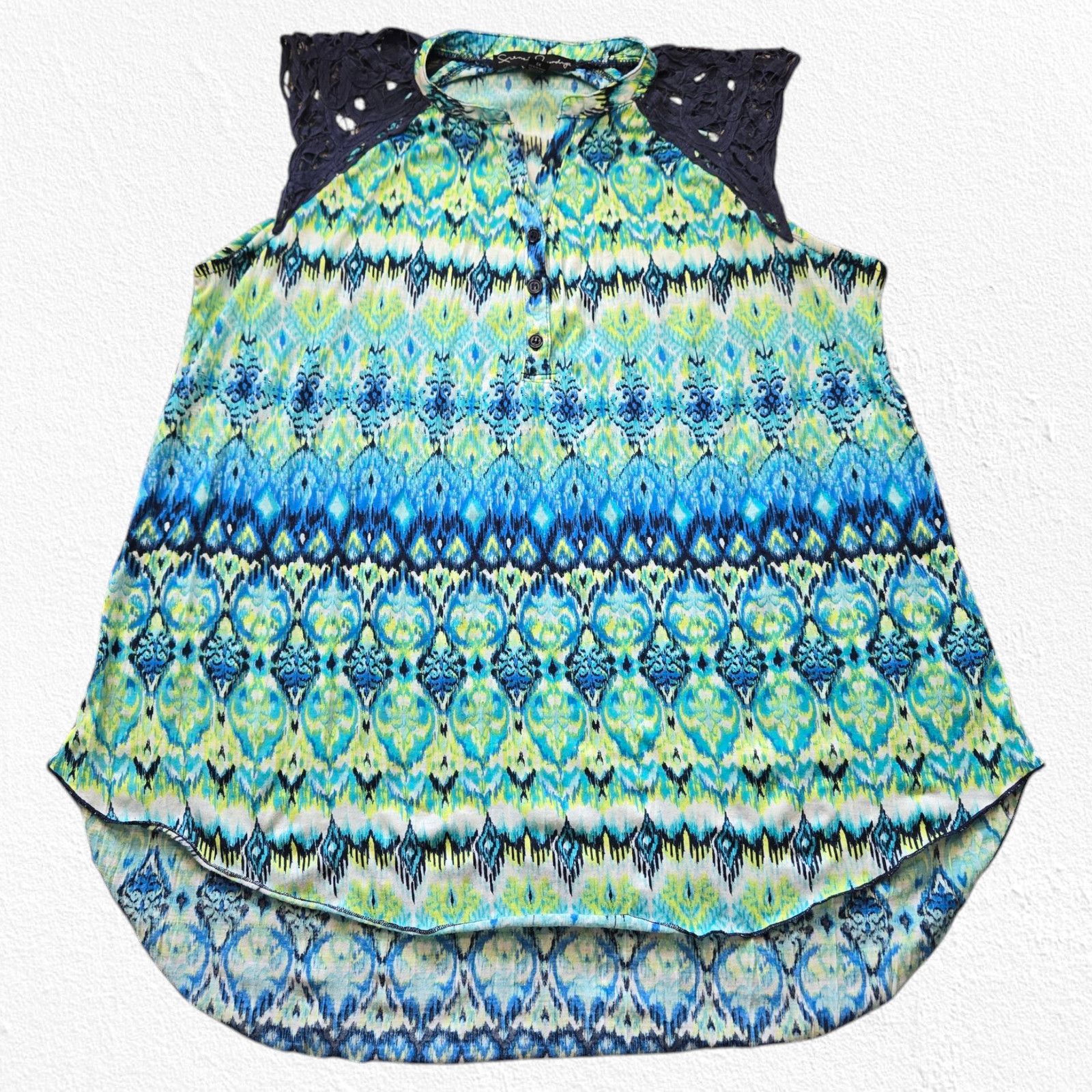 Other Green Blue Watercolor V Neck Relaxed Blouse Size 1X Size XXL / US 16-18 / IT 52-54 - 2 Thumbnail