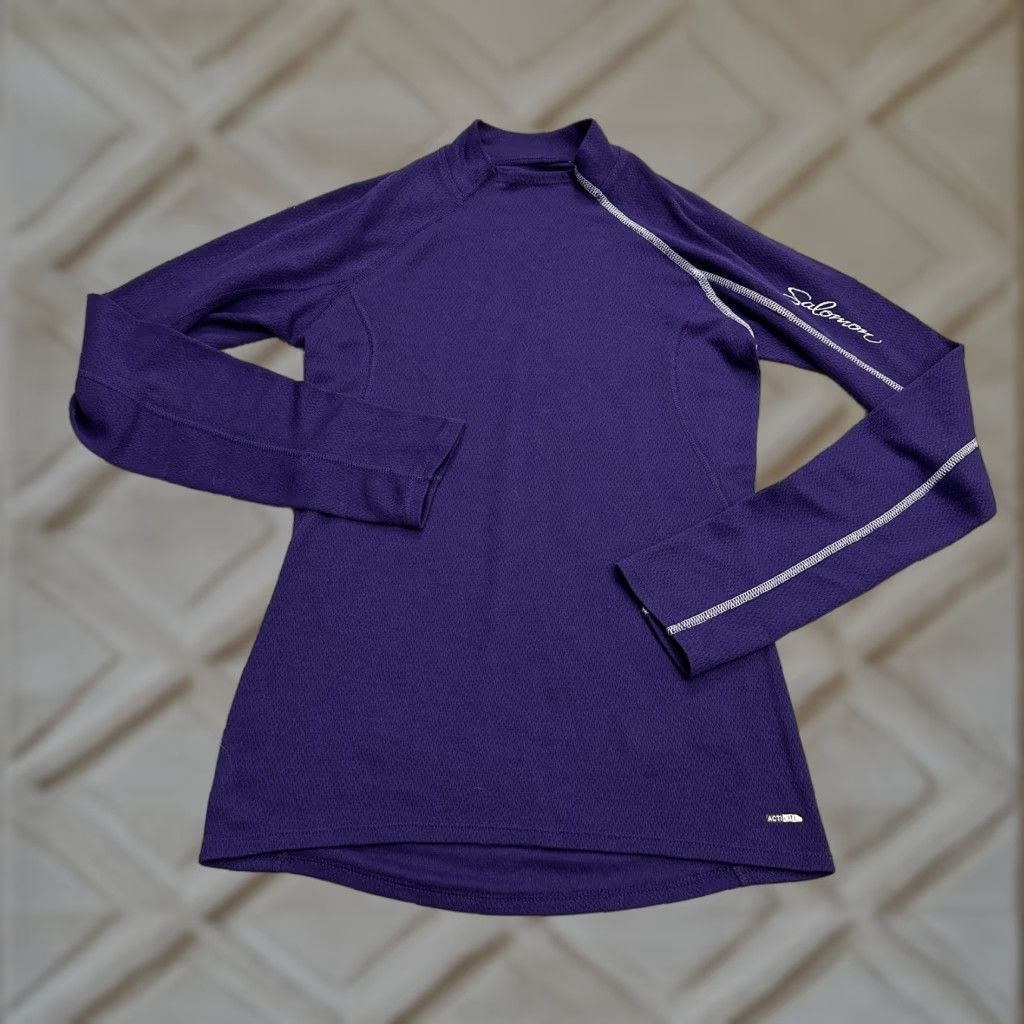 Salomon Salomon ActiLite Top Womens Small Blue Mock Neck Long Sleeve Thumbholes Size S / US 4 / IT 40 - 1 Thumbnail