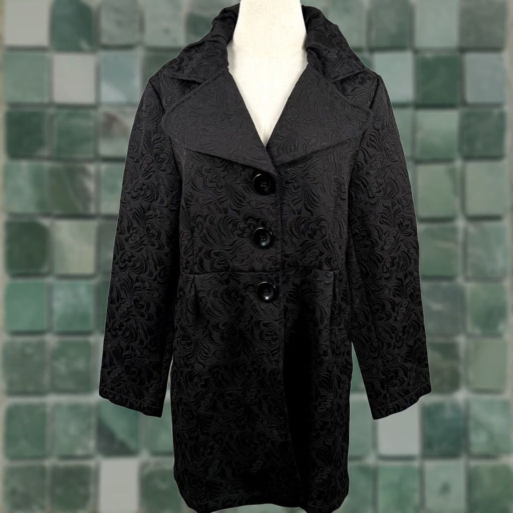 Paige Charlie Paige L/XL Coat Black Floral Jacquard Brocade Button Front Damask NWT Size XL / US 12-14 / IT 48-50 - 1 Thumbnail