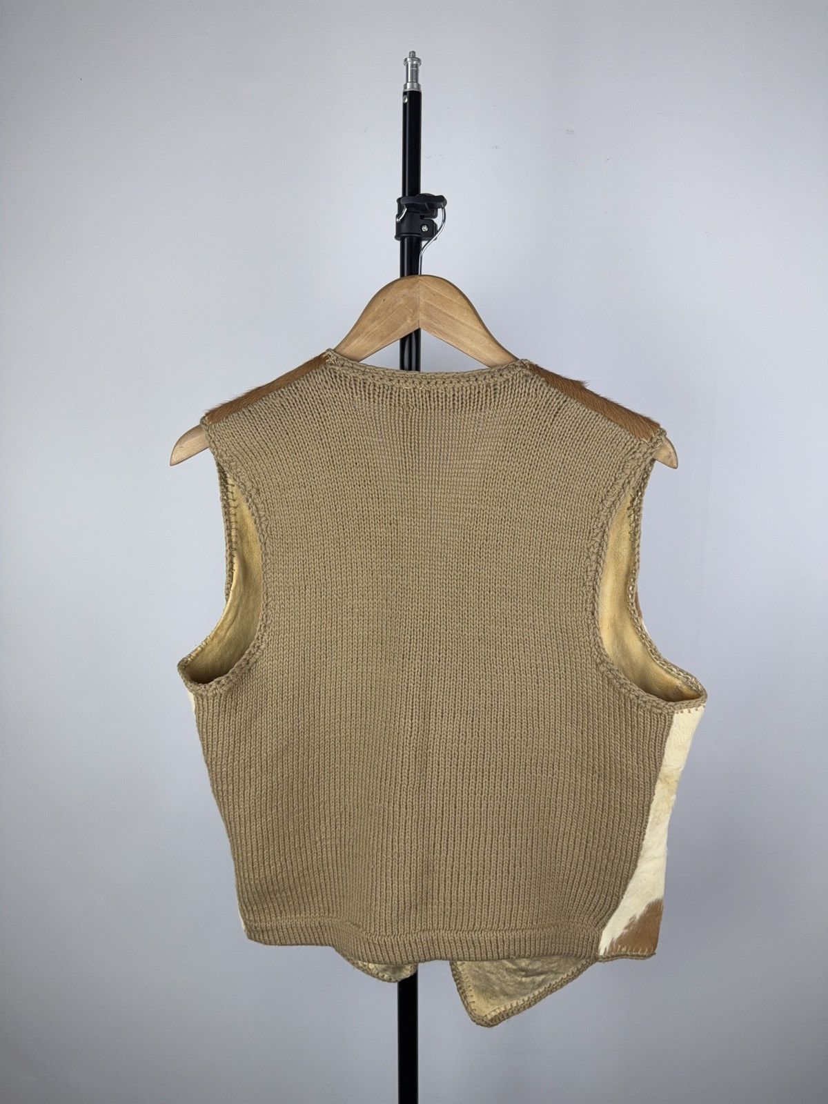 Cowboy Equipment × Vintage Vntg 90s hair-on hide Handmade leather / knit Y2K USA vest Size US S / EU 44-46 / 1 - 7 Thumbnail