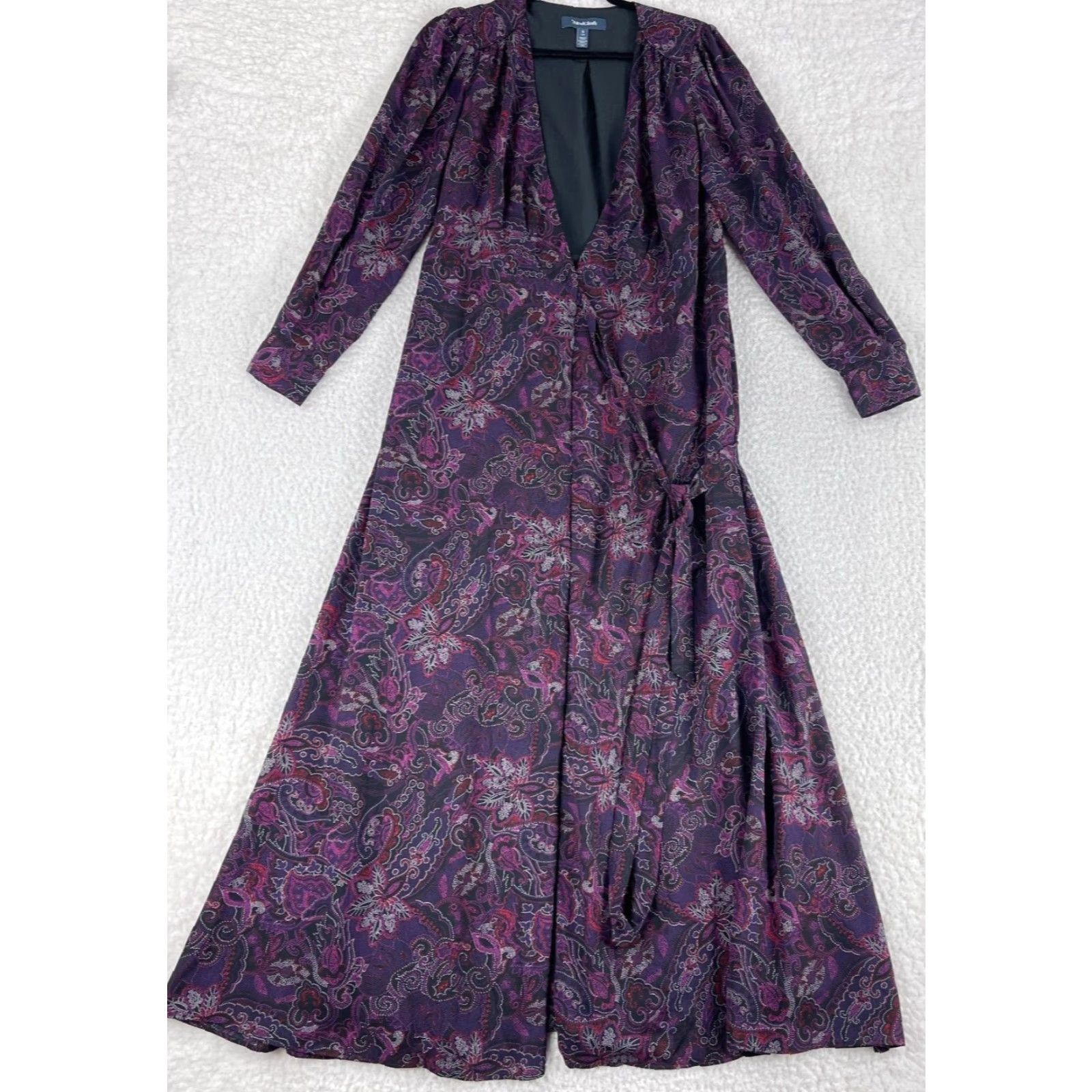 Vintage ModCloth Purple Paisley Wrap Maxi Dress Womens Small Long Sleeve V-Neck Lined Size S / US 4 / IT 40 - 2 Thumbnail
