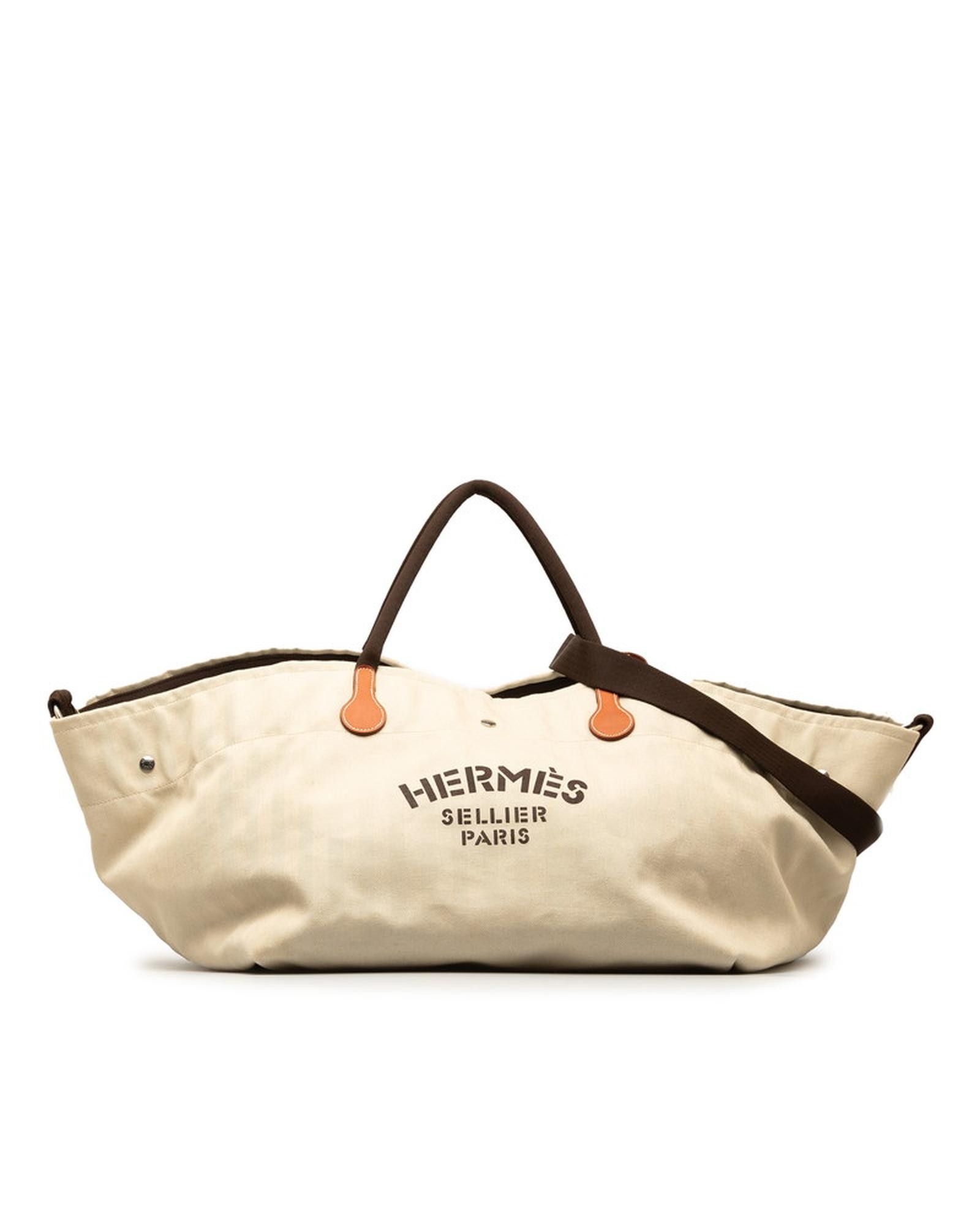 image of Hermes Brown Toile Fourre-Tout Du Cavalier Bag In Ab Condition, Women's