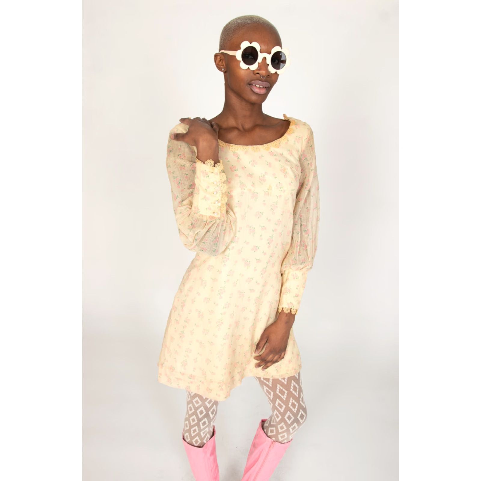 Vintage VINTAGE Young Edwardian Beige Floral Dress Medium Boho Chic Peasant Dress Womens Size M / US 6-8 / IT 42-44 - 3 Thumbnail