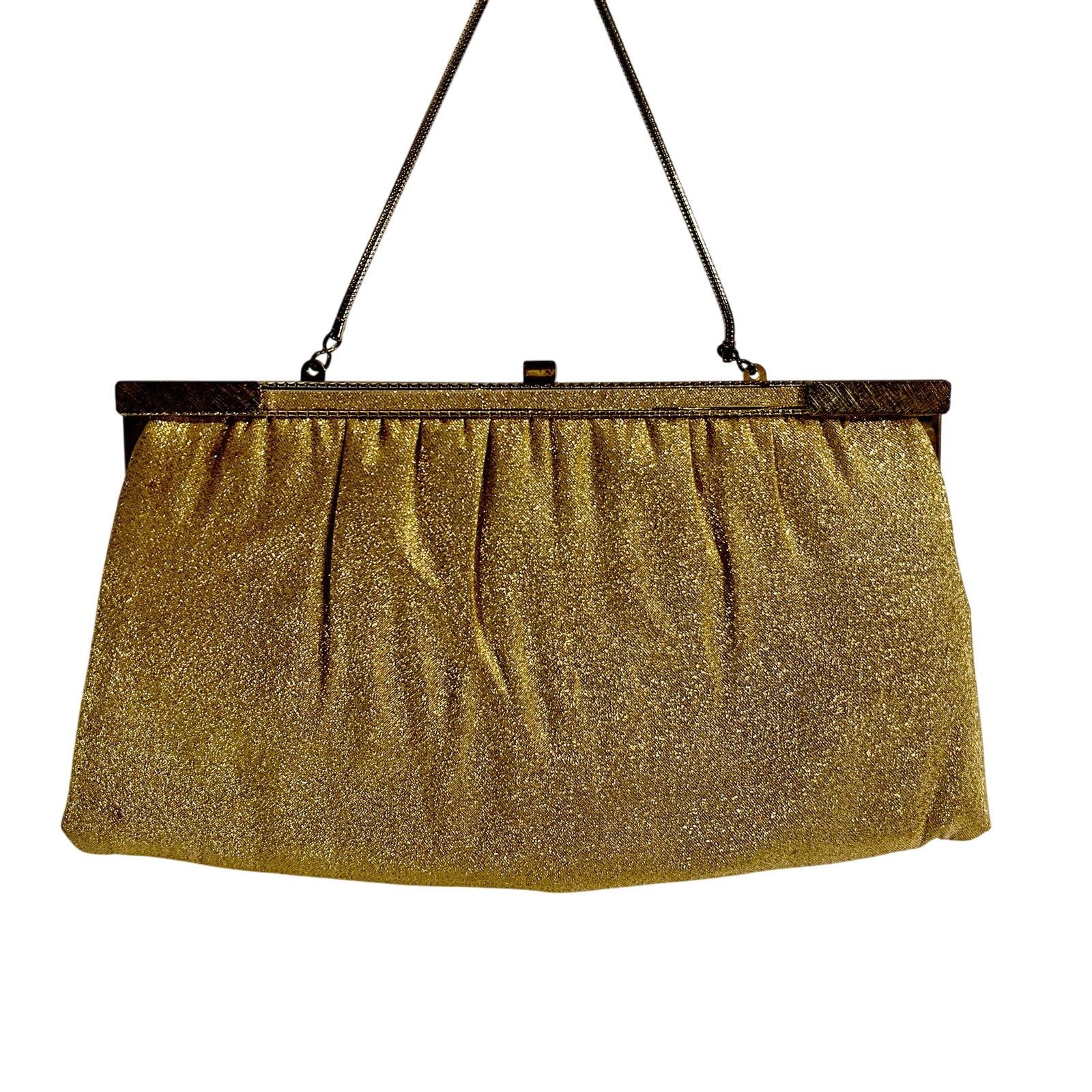 Vintage Clutch Purse Made in USA 11.5"x5.5" Gold Metallic Chain Size ONE SIZE - 1 Thumbnail