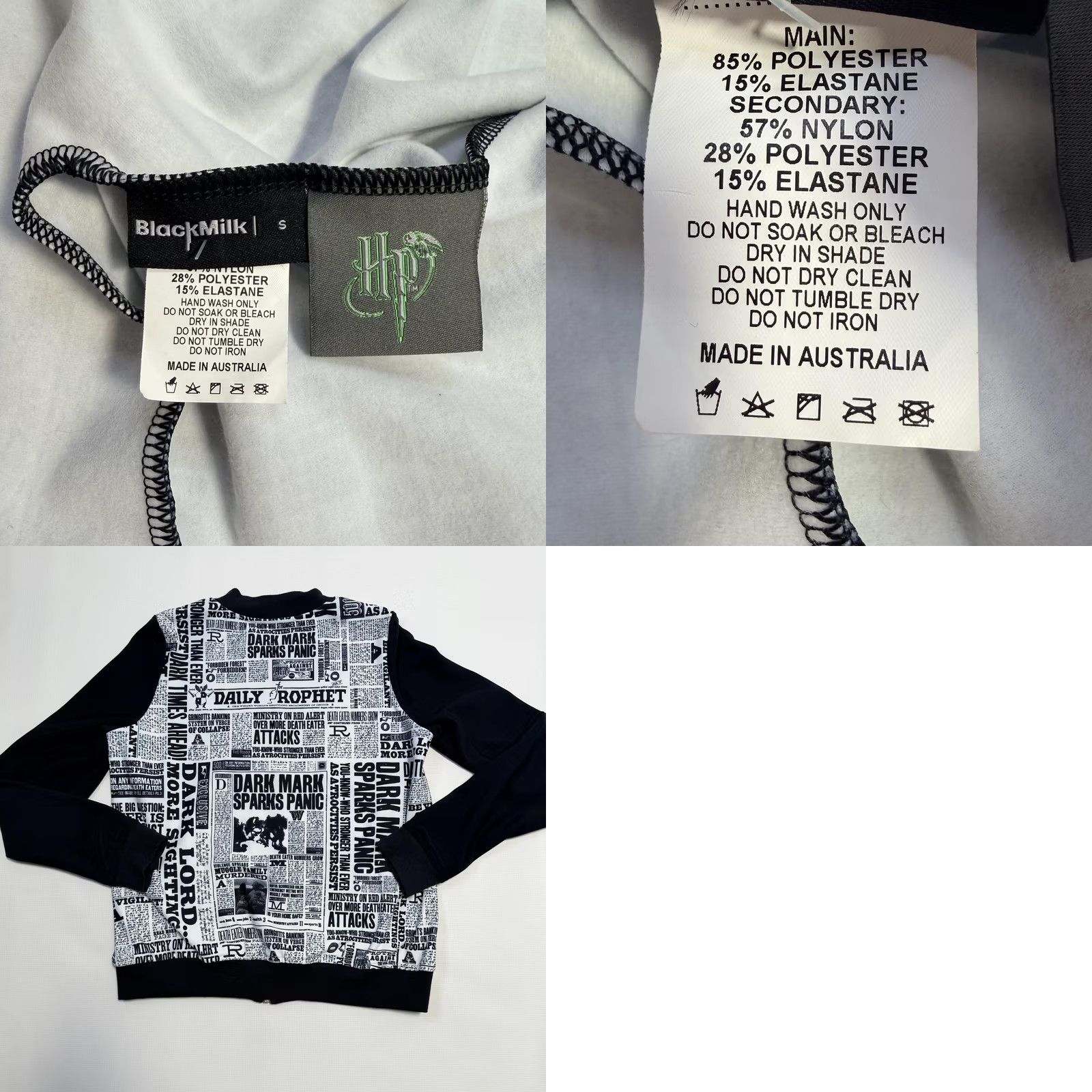 BlackMilk VINTAGE BlackMilk Jacket Womens S Black White Harry Potter Daily Prophet Zip Bomber Size S / US 4 / IT 40 - 8 Thumbnail