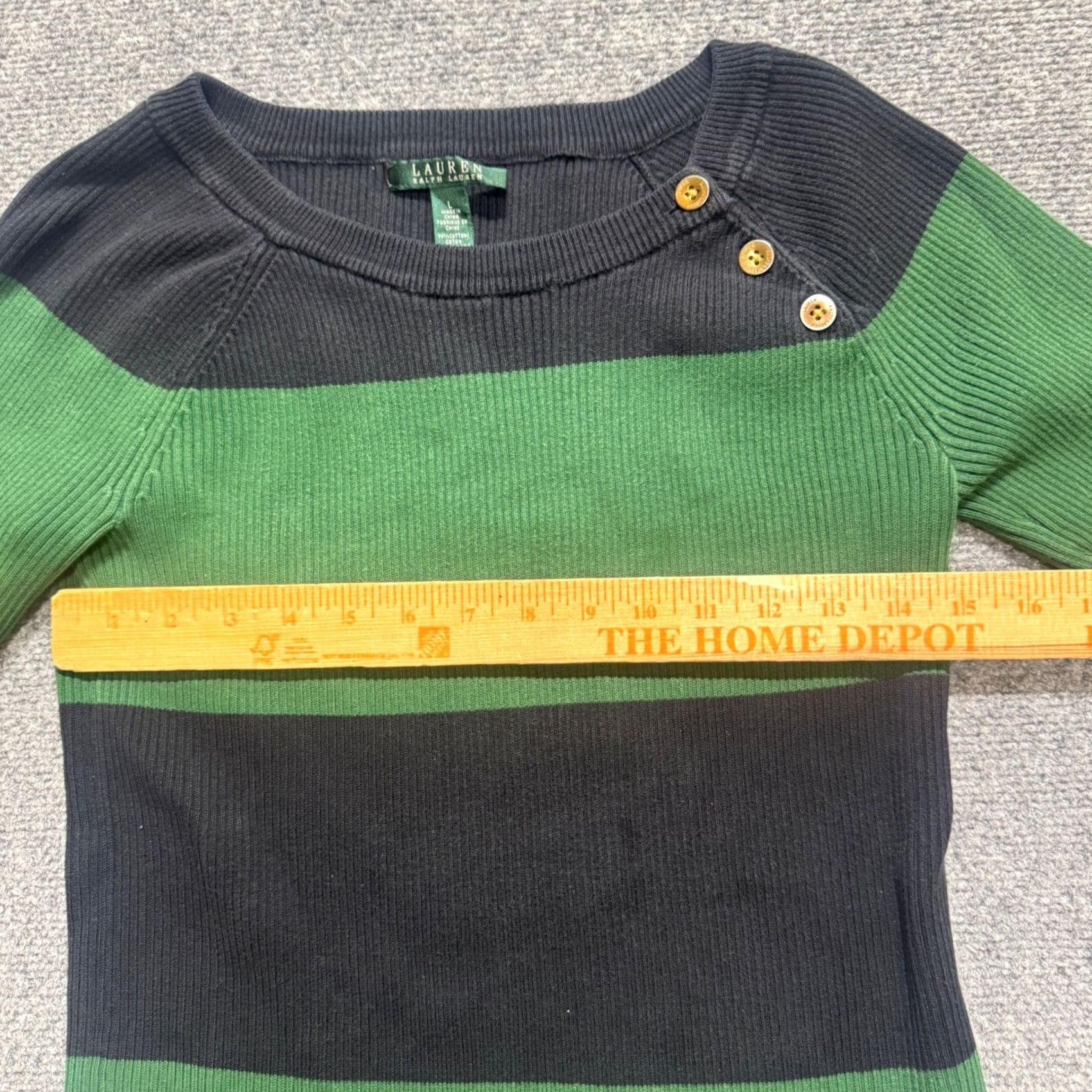 Ralph Lauren Lauren Ralph Lauren Green Black Striped Ribbed Pullover Knit Sweater L Womens Pullover Knit Sweater L Green 90s Y2K Size L / US 10 / IT 46 - 4 Thumbnail