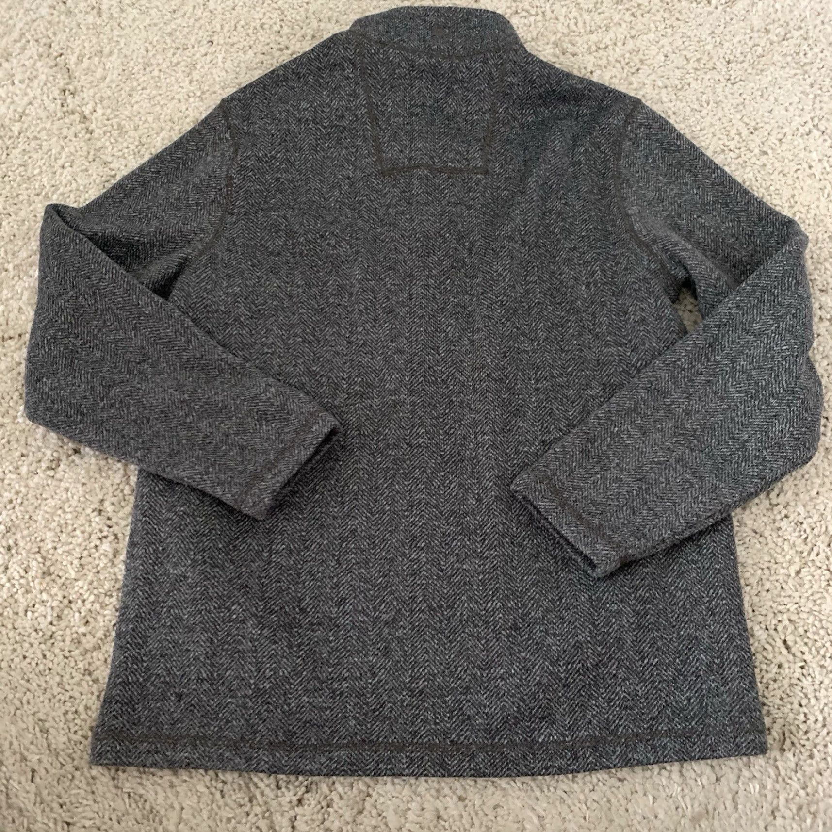 Vintage G.H. Bass & Co. 1/4 Snap Pullover Mens Medium Herringbone Sweater Fleece Lined Pockets Gray Mock Neck Knit Pullover Shirt? Size US M / EU 48-50 / 2 - 6 Thumbnail