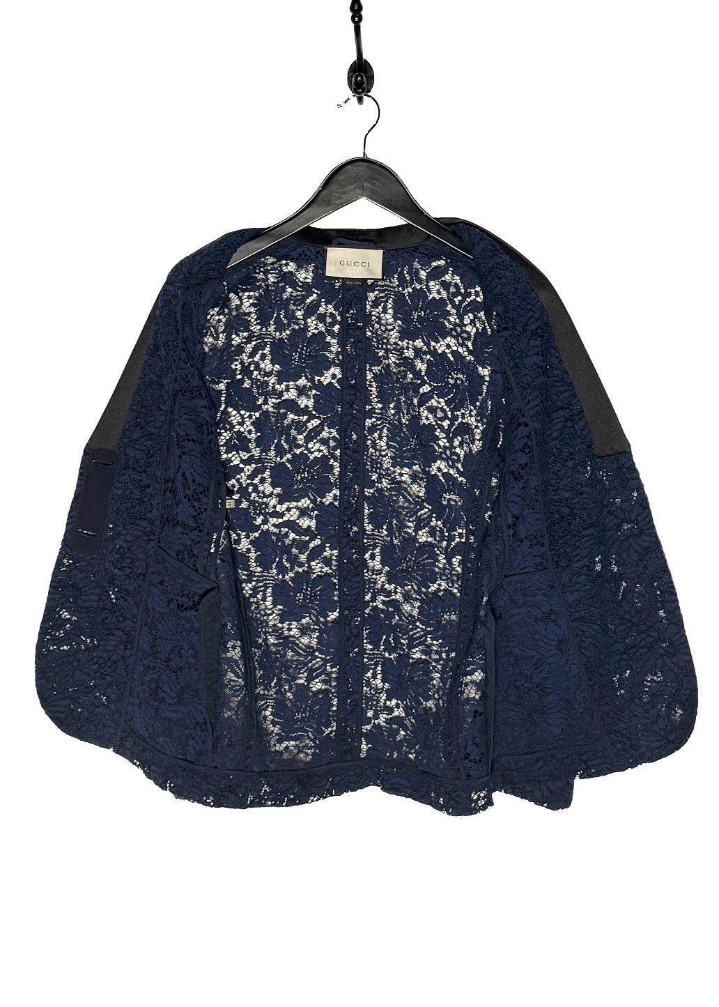 Gucci Gucci Navy Blue Lace Satin Tuxedo Lapel Blazer Size M / US 6-8 / IT 42-44 - 3 Thumbnail