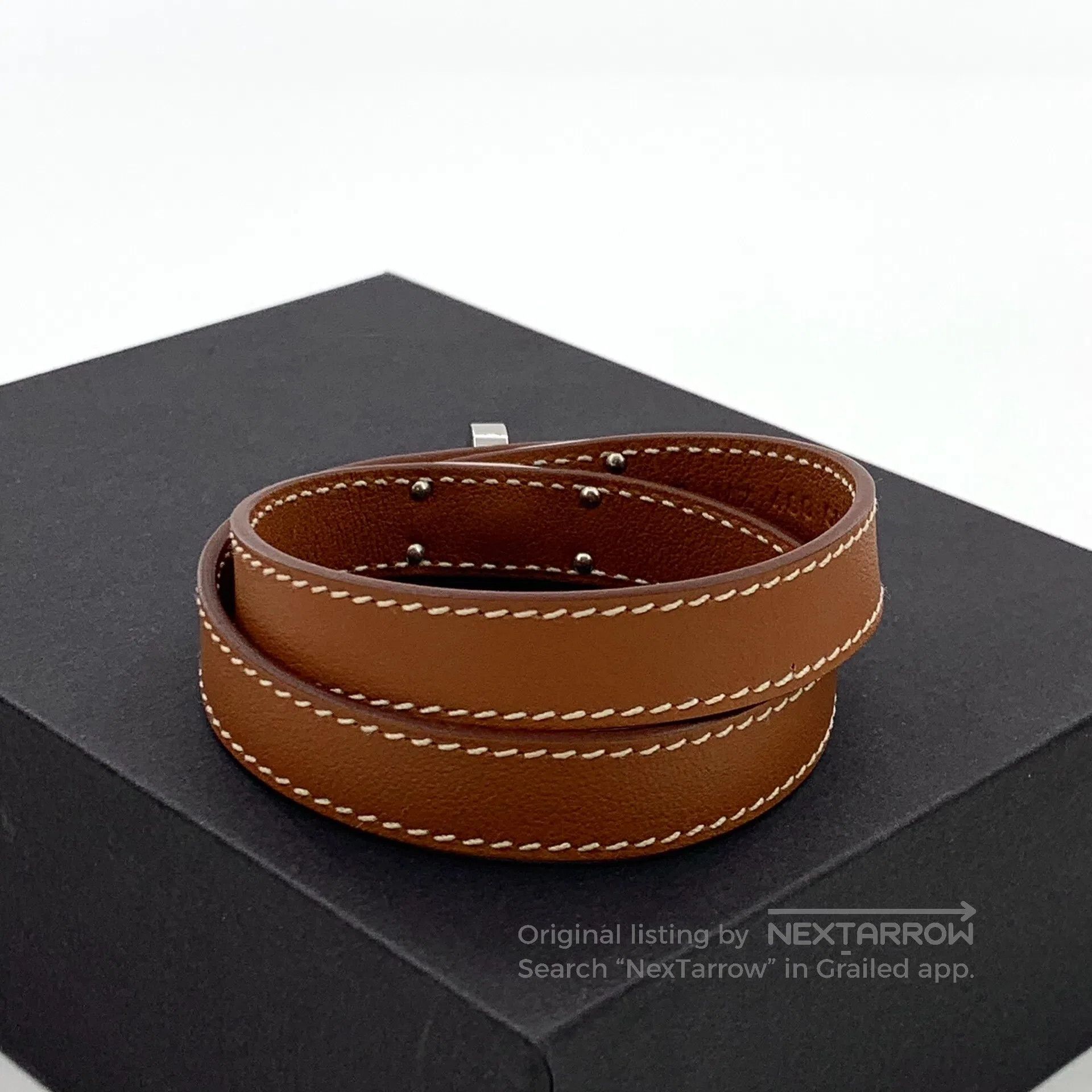 Hermes Hermes Dark Brown Calfskin Double Circle Design Bracelet| Size ONE SIZE - 4 Thumbnail