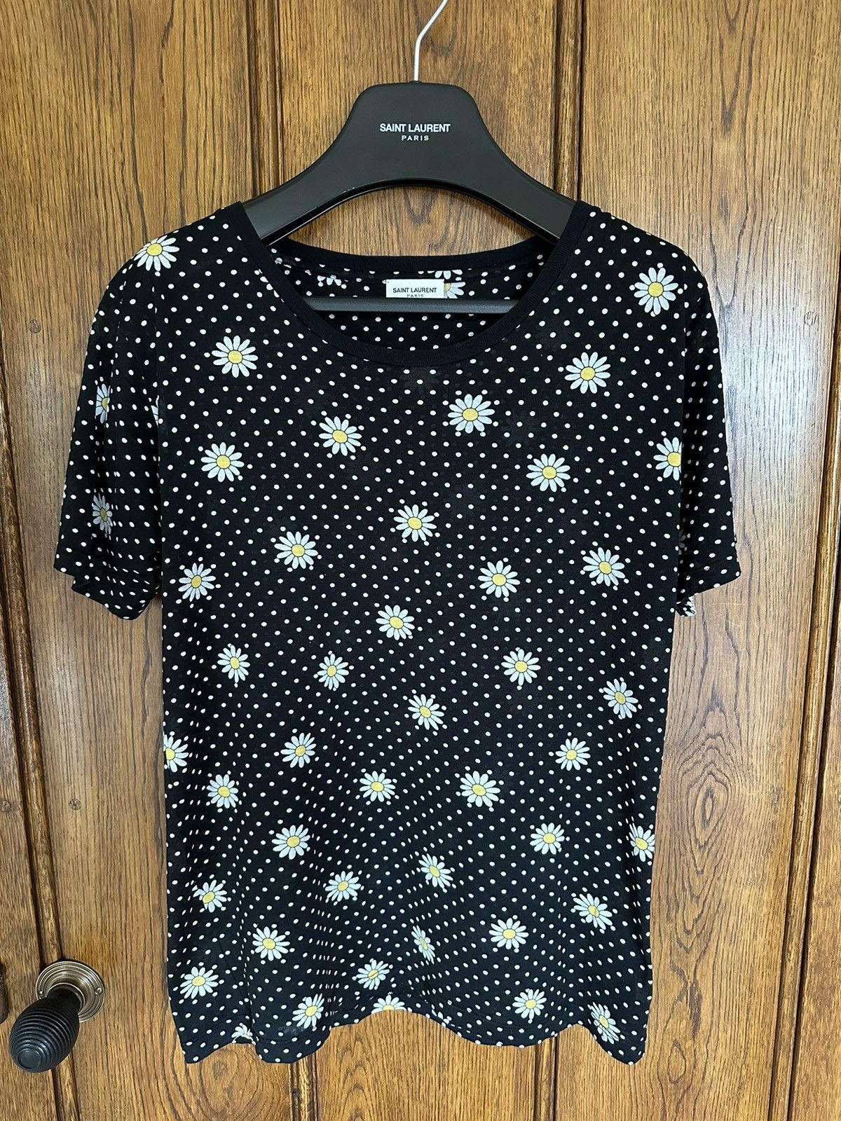 SS15 Saint Laurent floral sunflower black t shirt Hedi