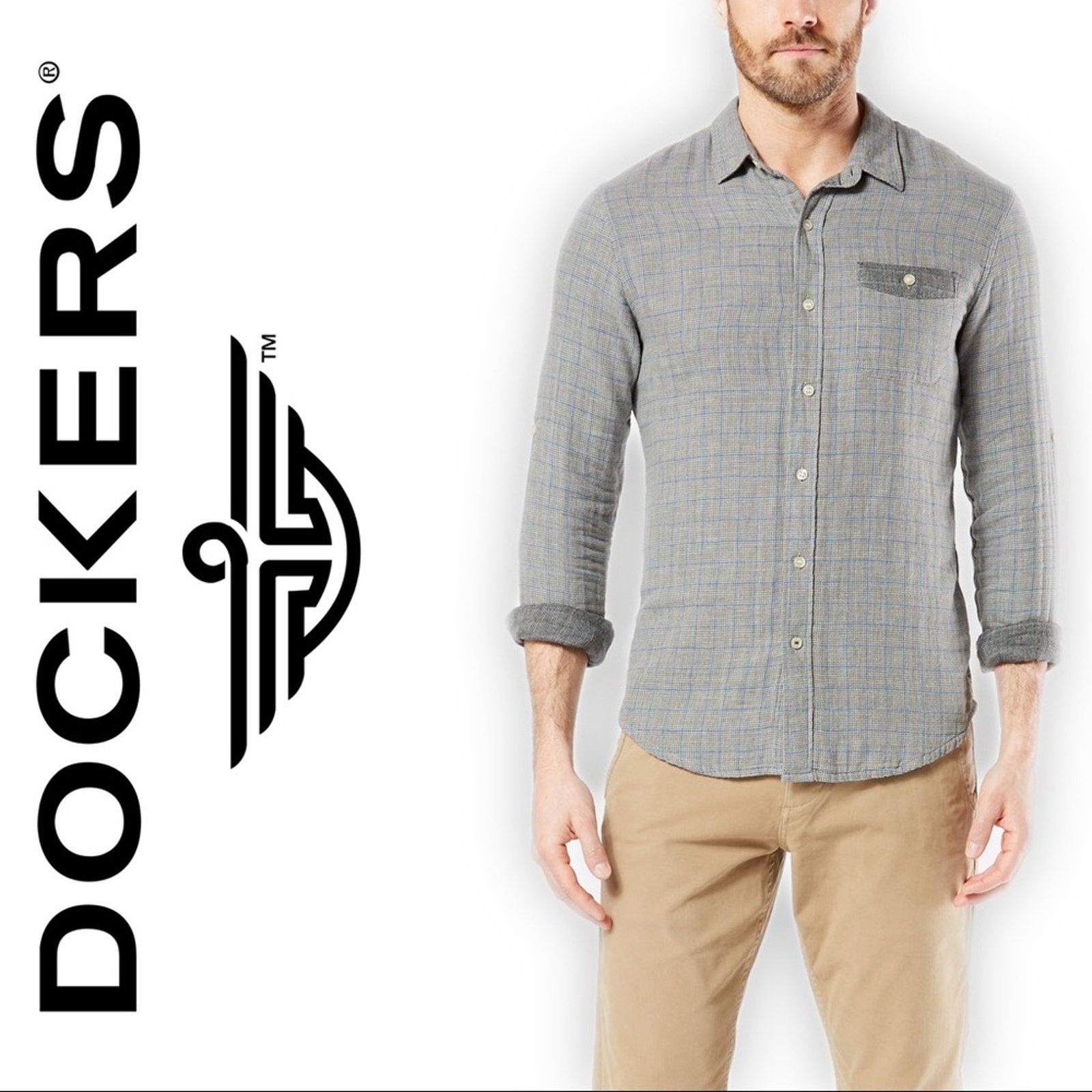 Dockers Dockers Doublecloth Button-up Cotton Shirt Gray Blue Medium Size US M / EU 48-50 / 2 - 1 Thumbnail