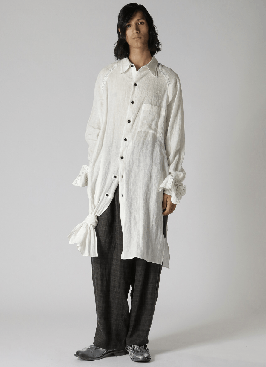 Yohji Yamamoto Yohji Yamamoto Pour Homme - Linen Gathered Hem Long Shirt Size US L / EU 52-54 / 3 - 3 Thumbnail