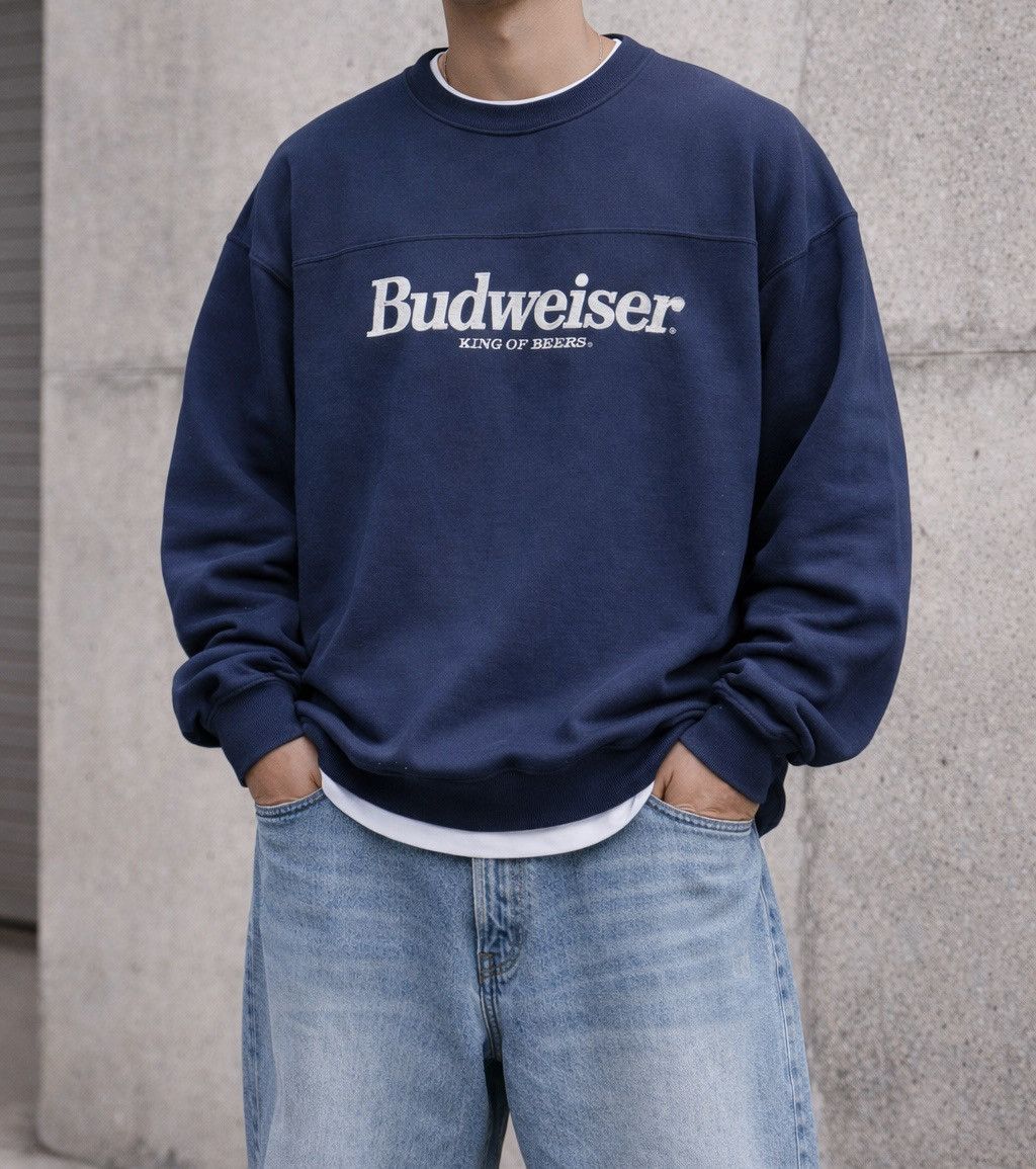 Budweiser Vintage 90s Budweiser"King of Beers" Logo Navy Blue Crewneck Size US L / EU 52-54 / 3 - 1 Thumbnail