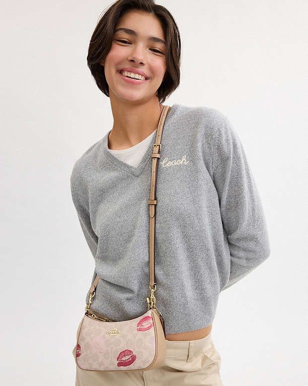 Coach Coach Teri Mini Crossbody Bag In Signature Canvas With Lips Size ONE SIZE - 8 Thumbnail