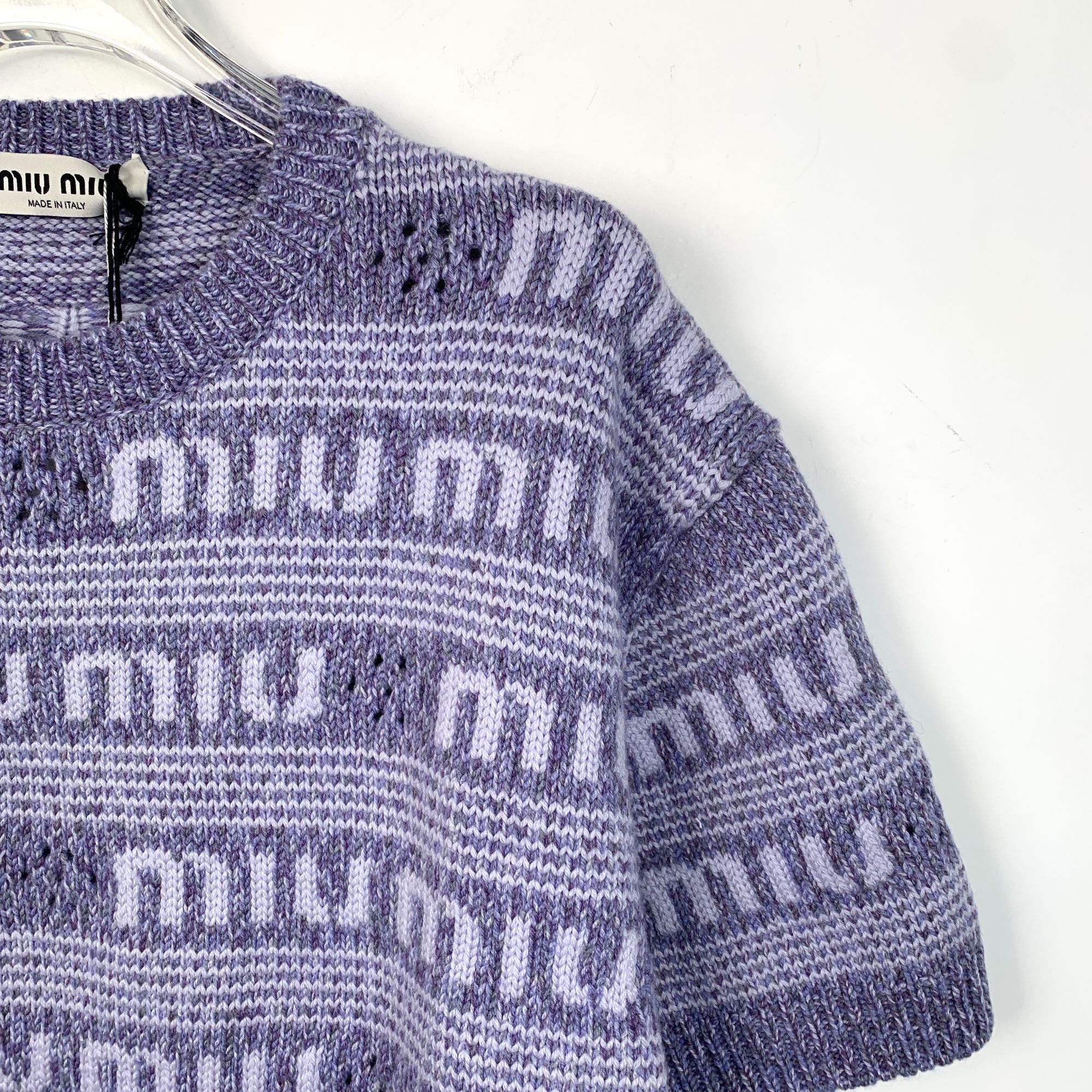 Miu Miu Miu Miu Purple Logo Knit Short Sleeve Sweater Italy Womens S Size XS / US 0-2 / IT 36-38 - 3 Thumbnail