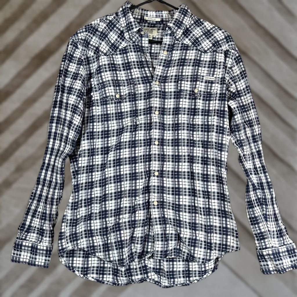 Lucky Brand Lucky Brand Shirt Womens Blue White Plaid Classic Fit Pearl Snap Long Sleeve M Size M / US 6-8 / IT 42-44 - 1 Thumbnail