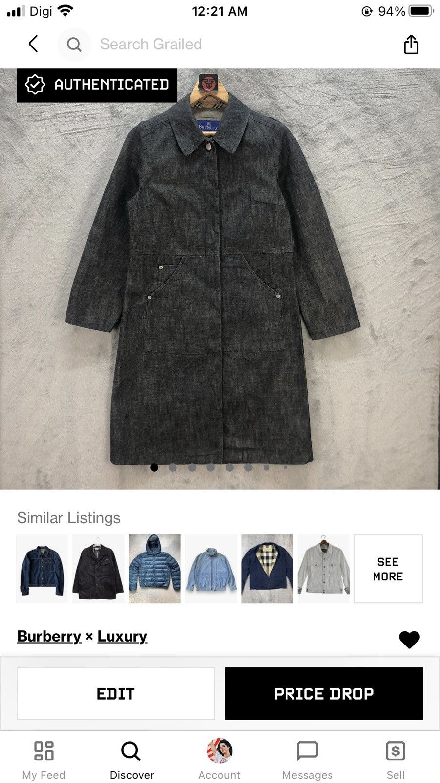 Burberry BURBERRYS OF LONDON BLUE LABEL DENIM LONG JACKET #6682-79 Size US S / EU 44-46 / 1 - 12 Thumbnail