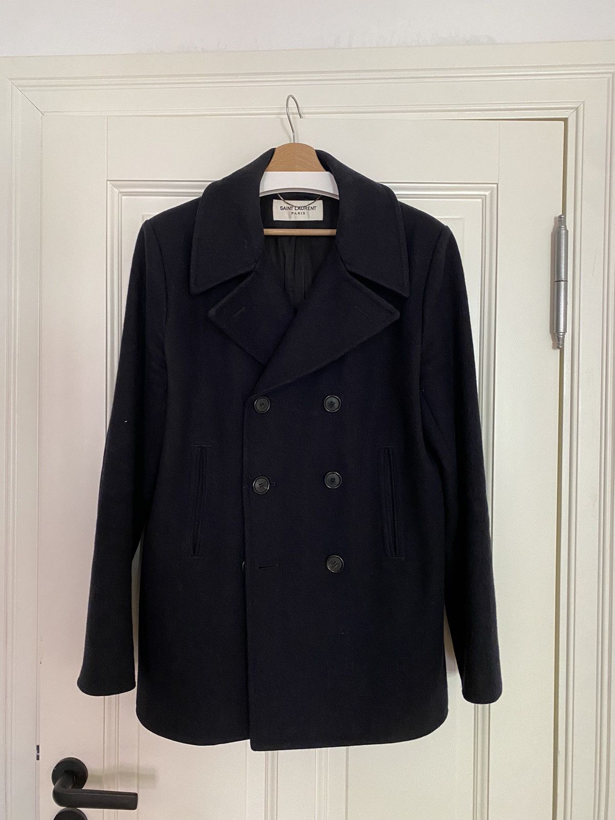 image of Saint Laurent Paris Fw16 Peacoat By Hedi Slimane in Navy, Men's (Size Medium)