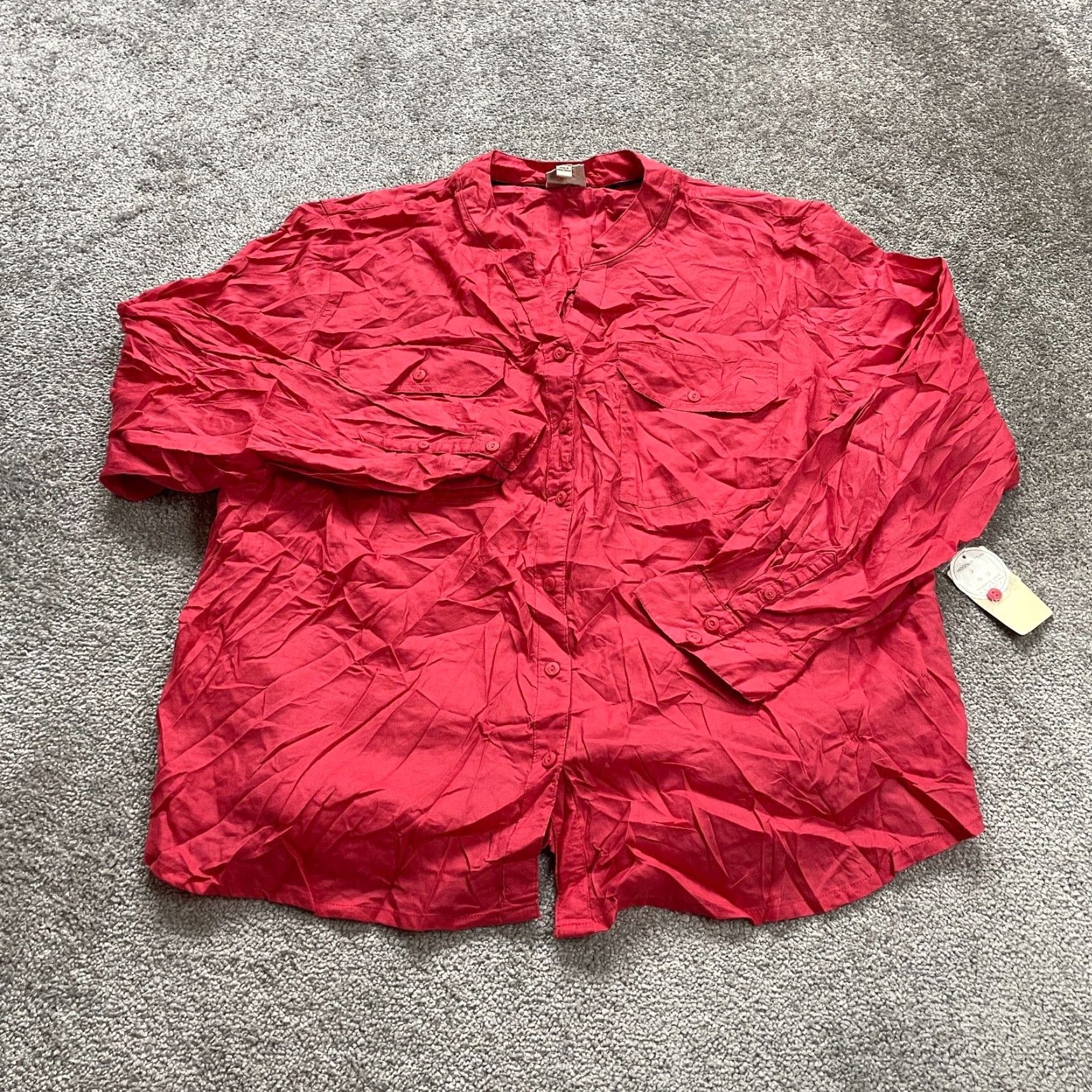 Vintage St. John's Bay Blouse Womens 3XL Red V-Neck Collarless Button Down NWT Size XXL / US 16-18 / IT 52-54 - 2 Thumbnail