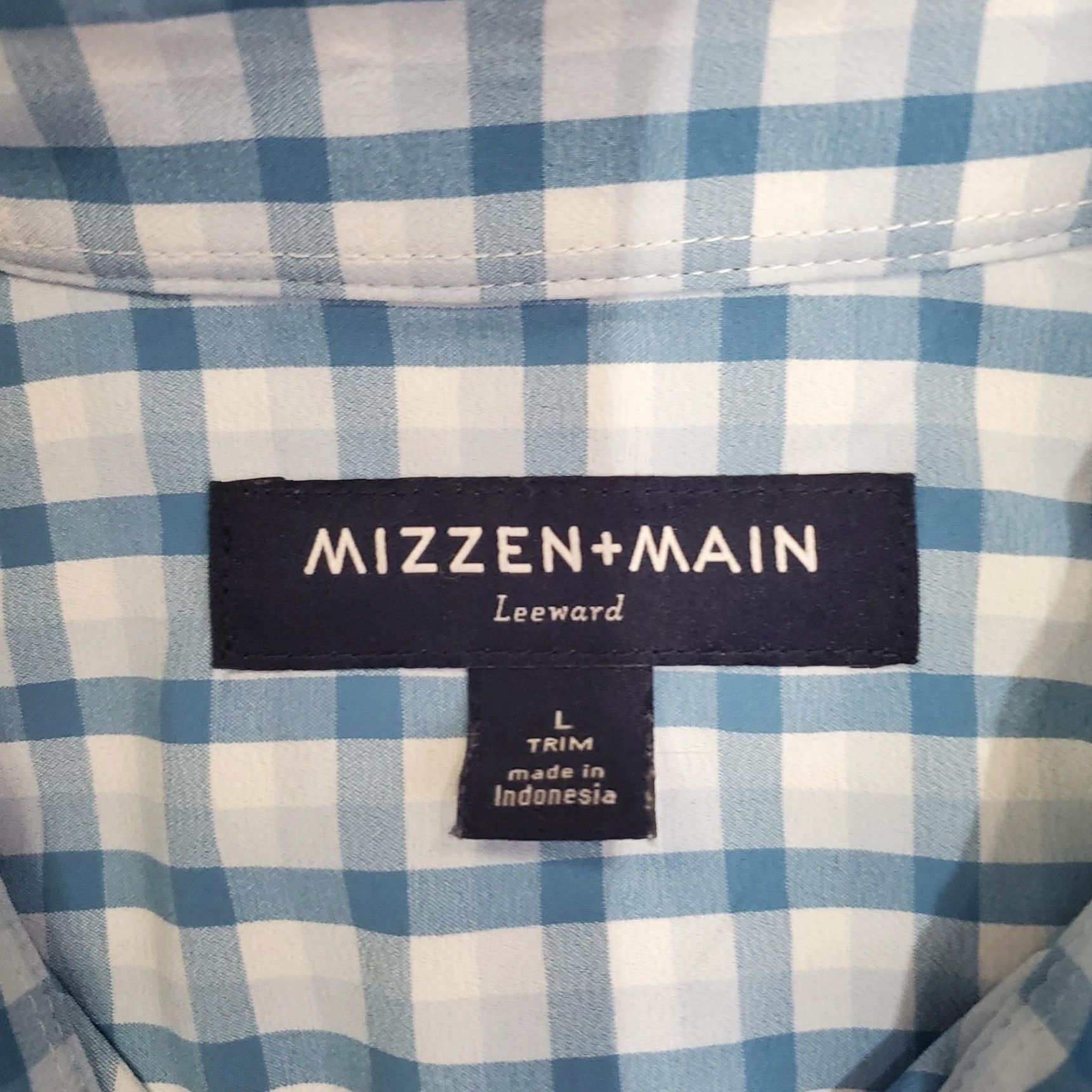 Mizzen+Main VINTAGE not applicable, so: Mizzen+Main Leeward Shirt Mens L Blue Gingham Trim Fit Performance 1WS-0950 Size US L / EU 52-54 / 3 - 4 Thumbnail