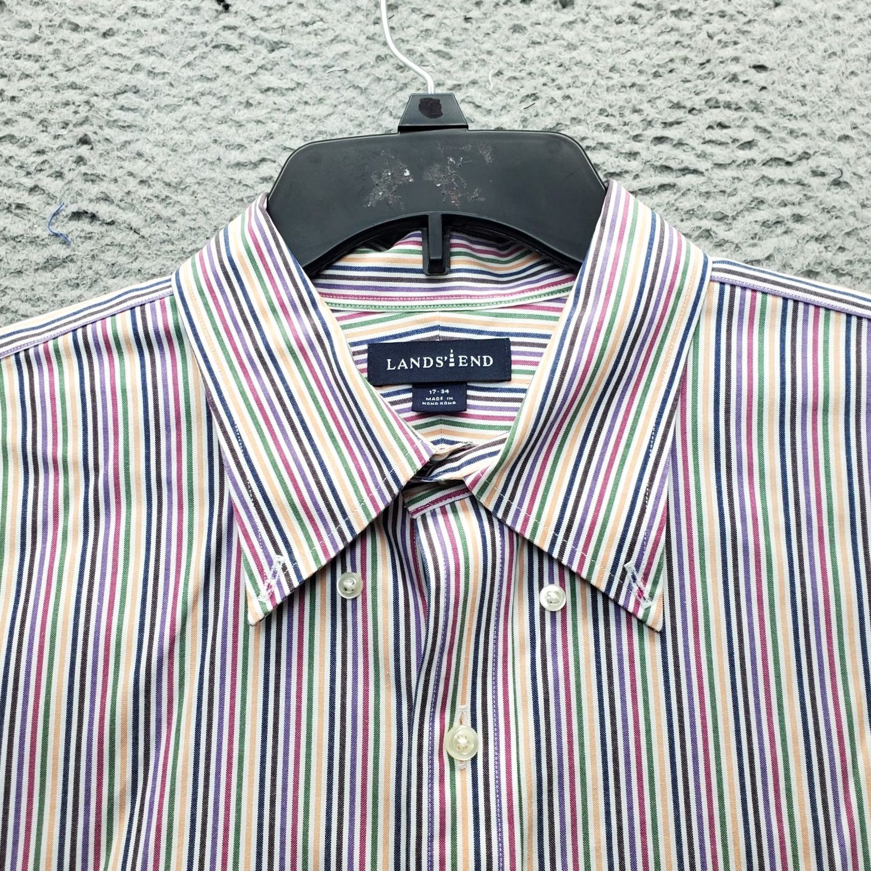 Lands' End Lands' End Mens Dress Shirt 17 Multicolor Striped Long Sleeve Collared Button Down Shirt Size 46R - 7 Thumbnail