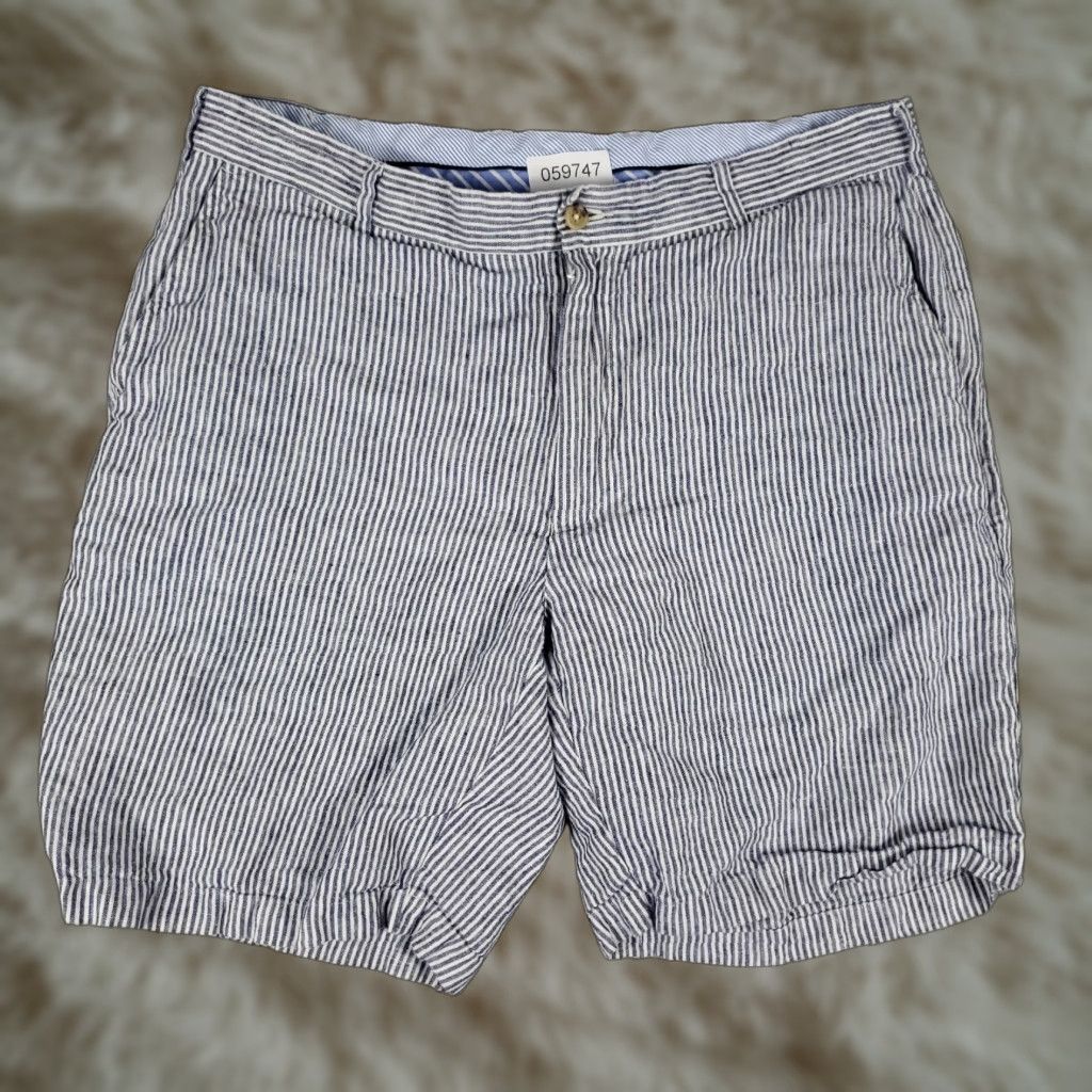 Peter Millar VINTAGE Peter Millar Shorts Men 36 Blue Striped Linen Flat Front Chino Casual Summer Size US 36 / EU 52 - 1 Thumbnail