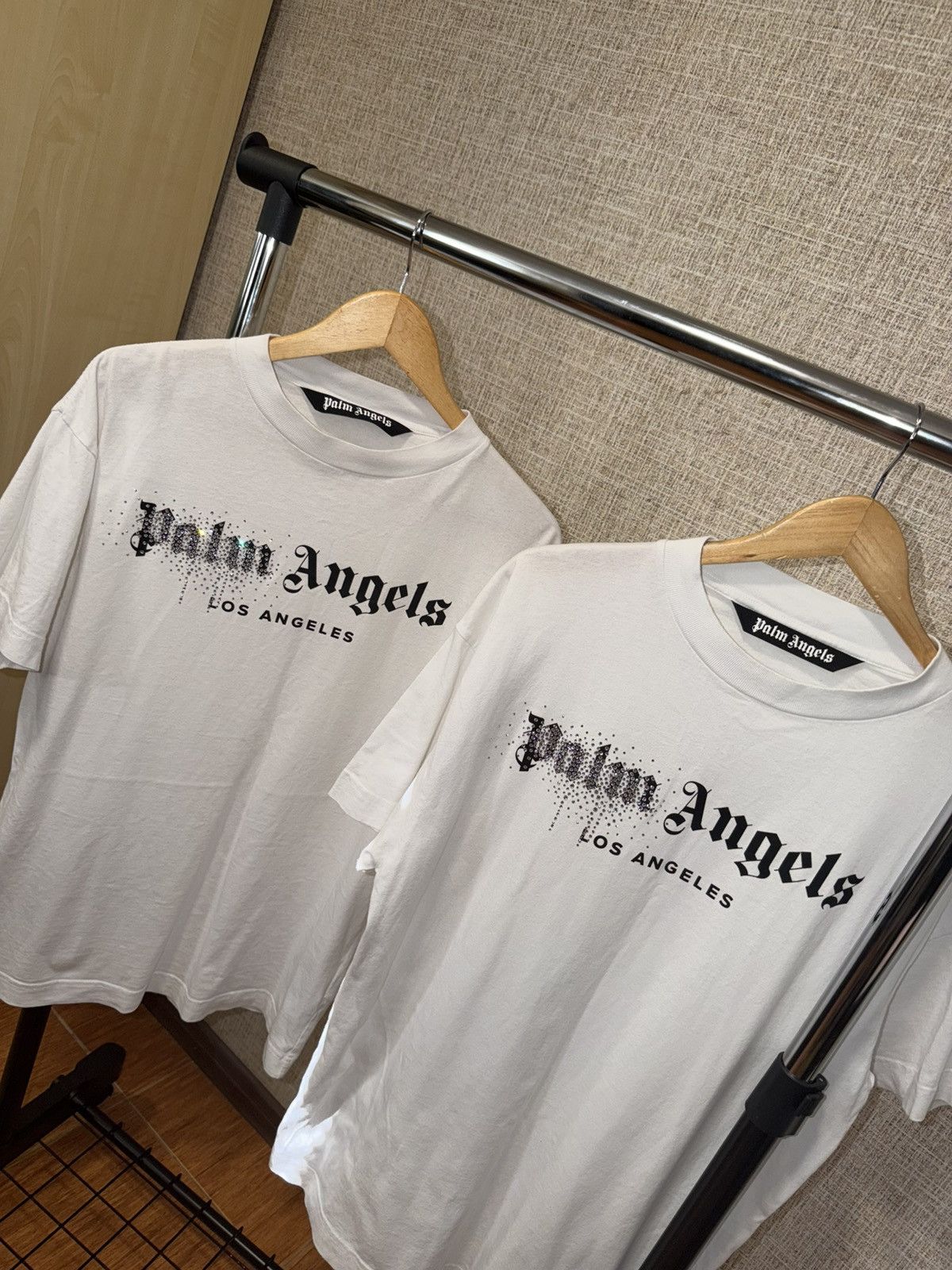 Palm Angels Palm Angeles Rhinestone Sprayed Logo White T Shirt Size US L / EU 52-54 / 3 - 2 Thumbnail