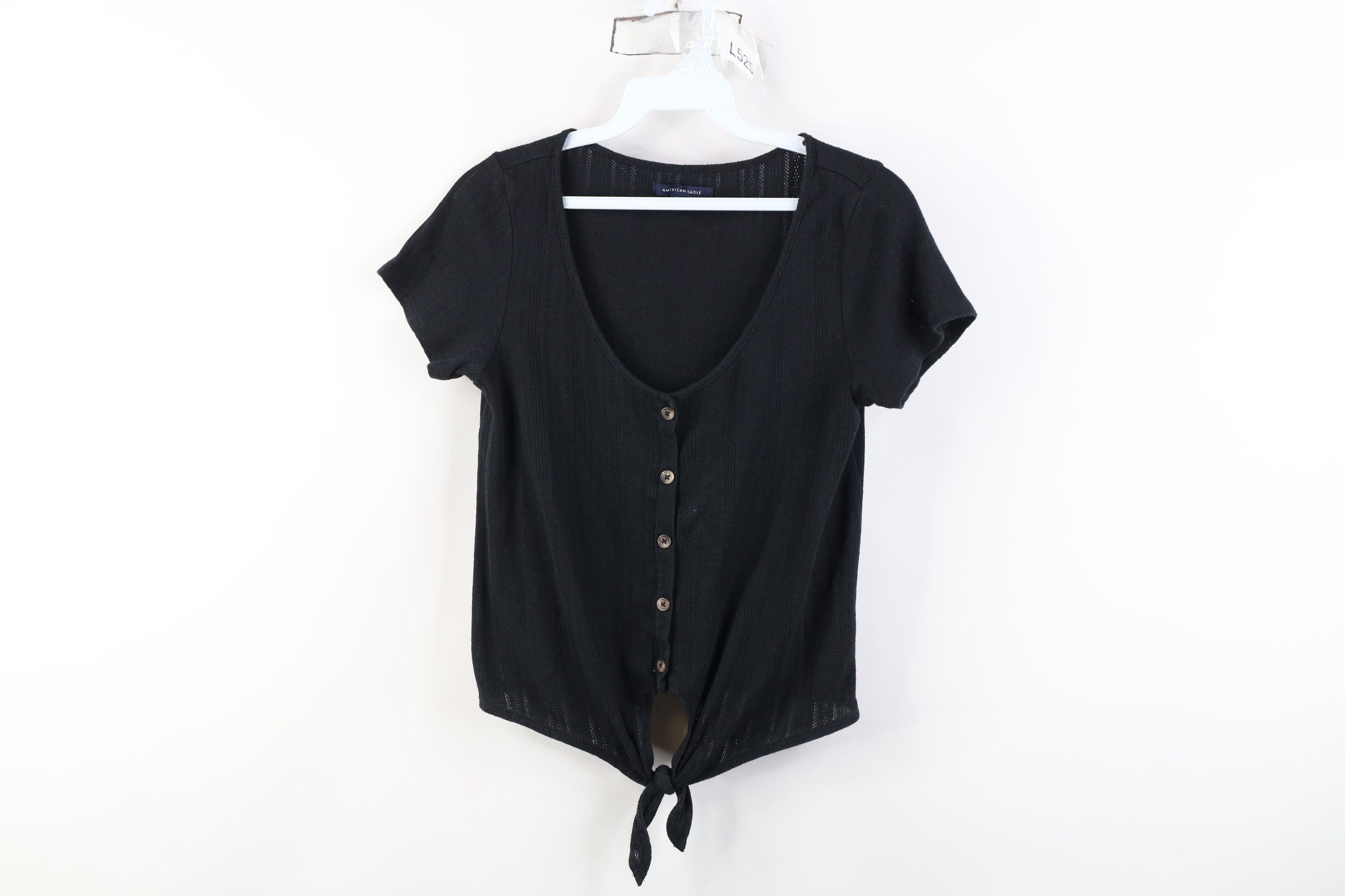Vintage 90s Y2K American Eagle Tie Knit Button T-Shirt Black