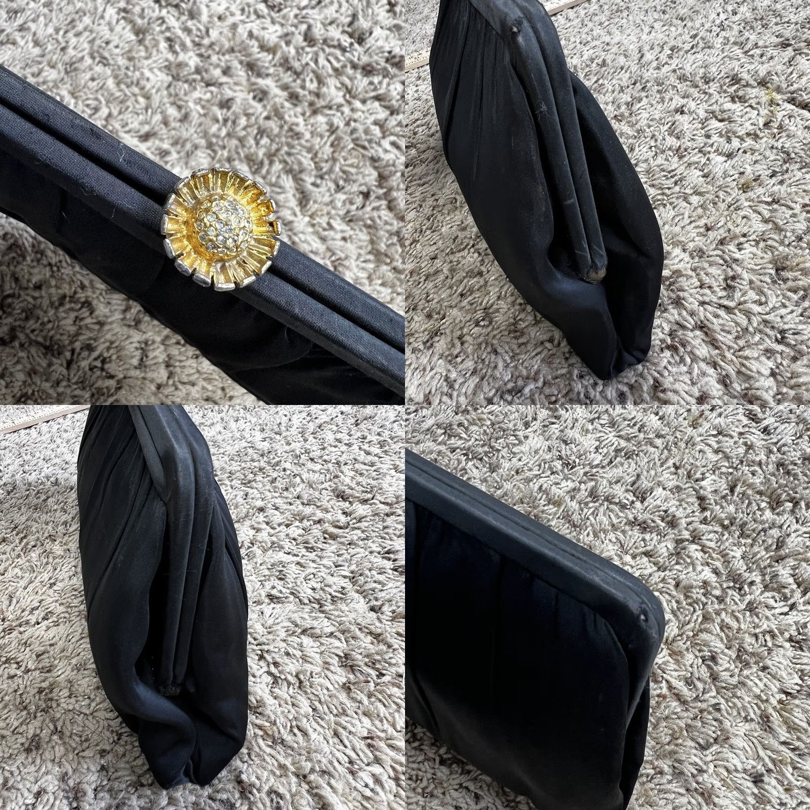 Vintage VINTAGE Satin Bag Clutch Purse Wedding Prom Evening Formal Chain Rhinestone Clutch Purse Small Black Womens Size ONE SIZE - 9 Thumbnail