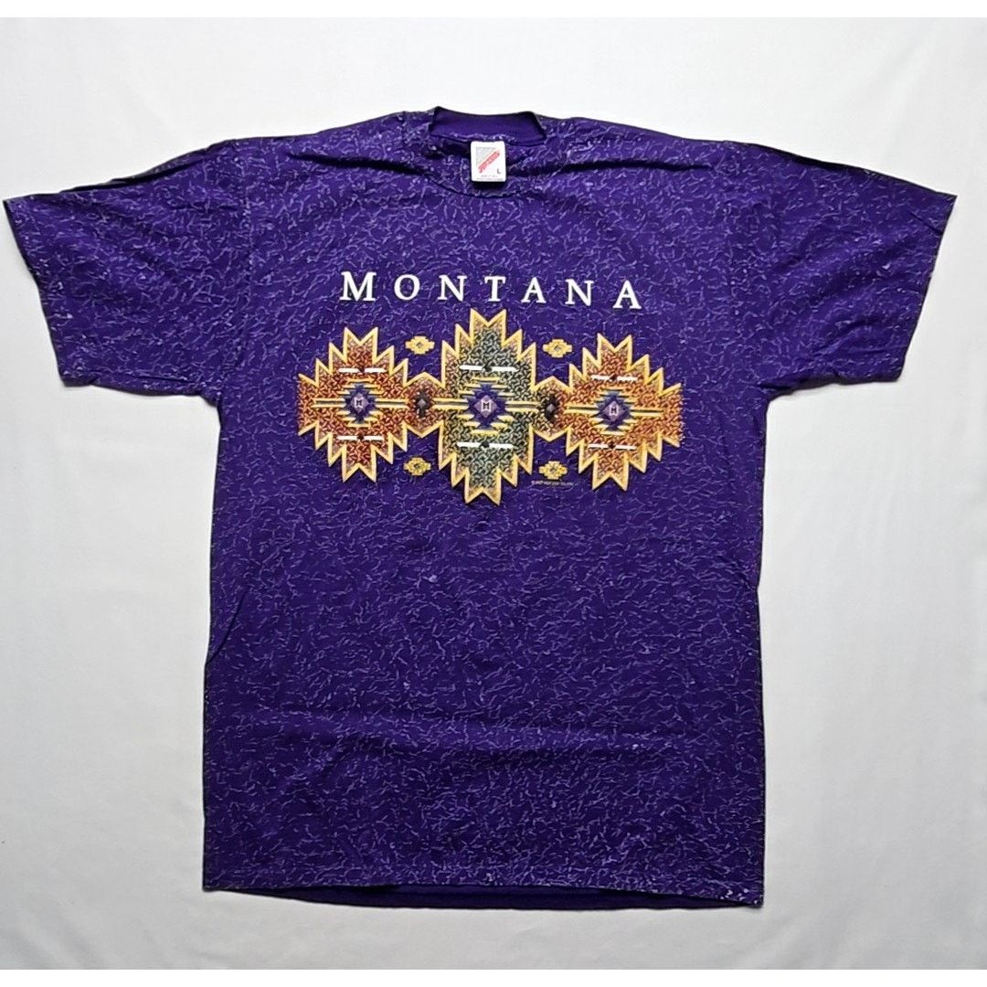 Jerzees Vintage Montana Aztec Shirt Purple All Over Print L Tee 90s Size US L / EU 52-54 / 3 - 1 Thumbnail