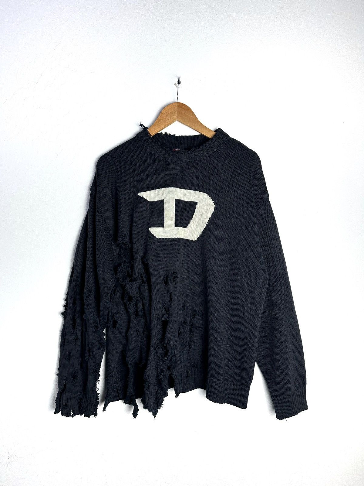 Diesel × Vintage Vintage Diesel big logo knit sweater distressed boxy fit Size US M / EU 48-50 / 2 - 1 Thumbnail