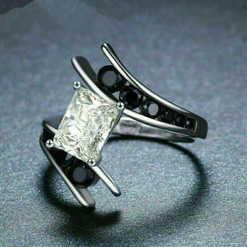 Designer Sterling Silver Created Black Sapphire Geometric Ring Size ONE SIZE - 3 Thumbnail