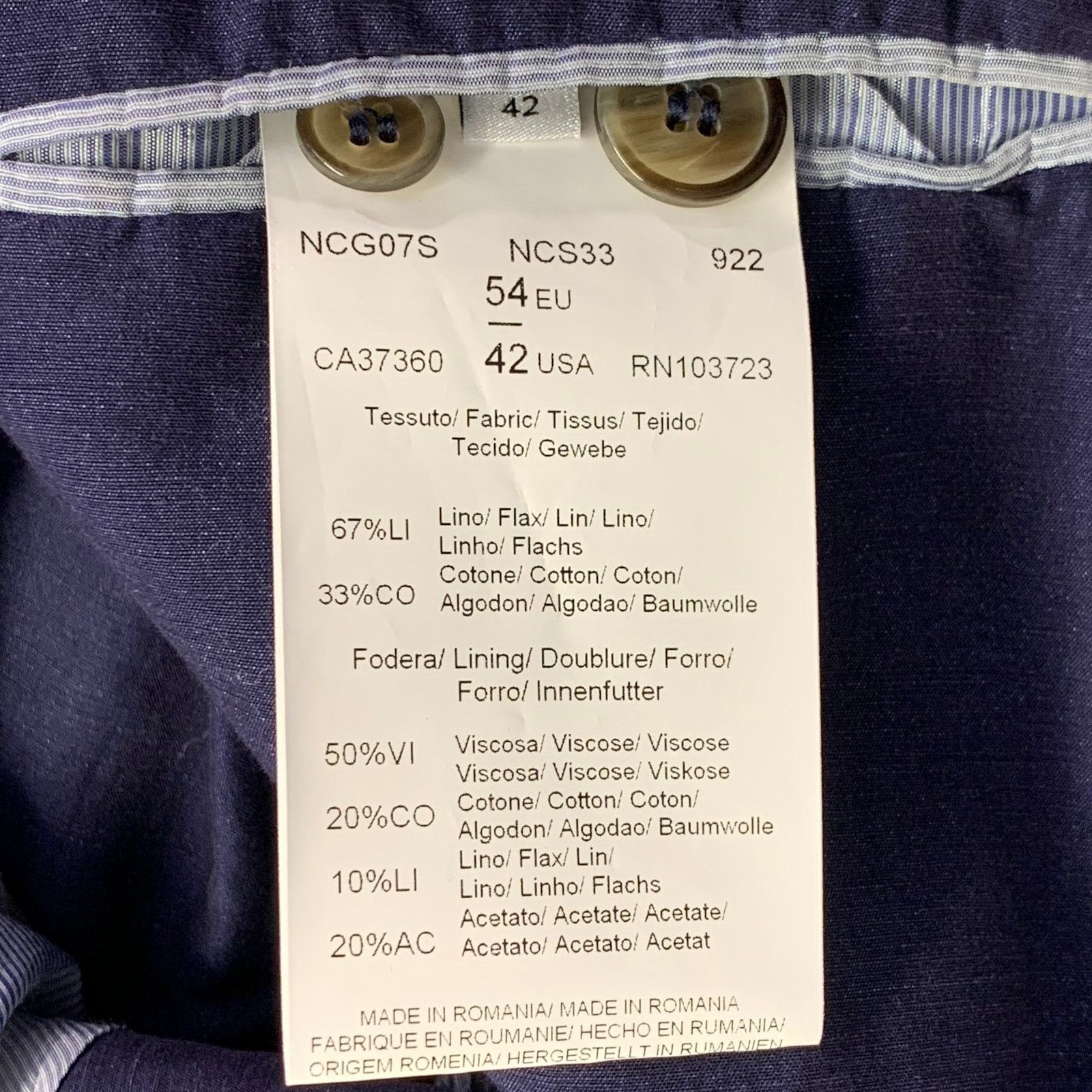 Armani Collezioni ARMANI COLLEZIONI Navy Linen Cotton Notch Lapel Sport Coat Size 42R - 6 Thumbnail
